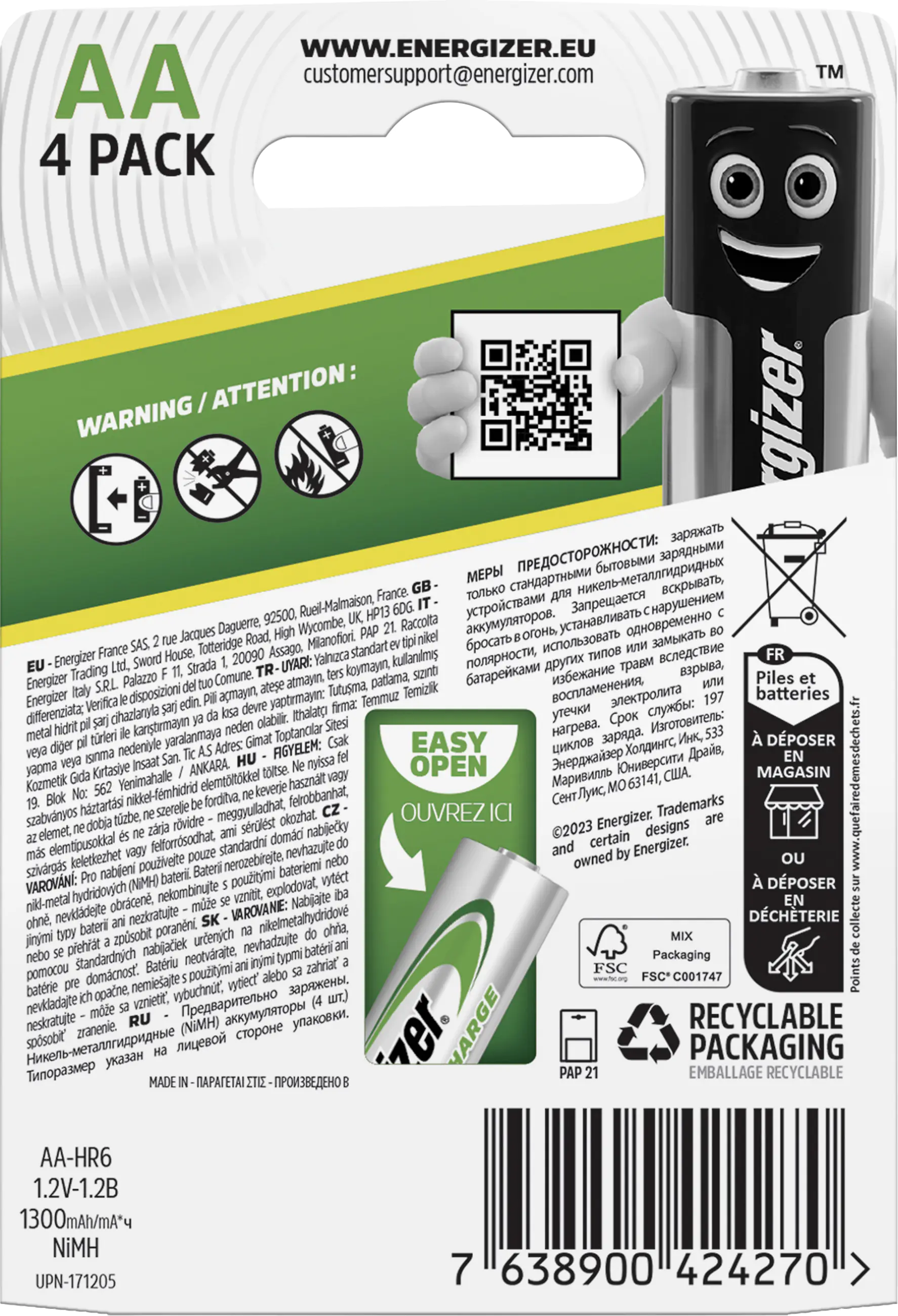 Energizer NiMH Akku Universal Mignon AA 1.300 mAh 4er Pack