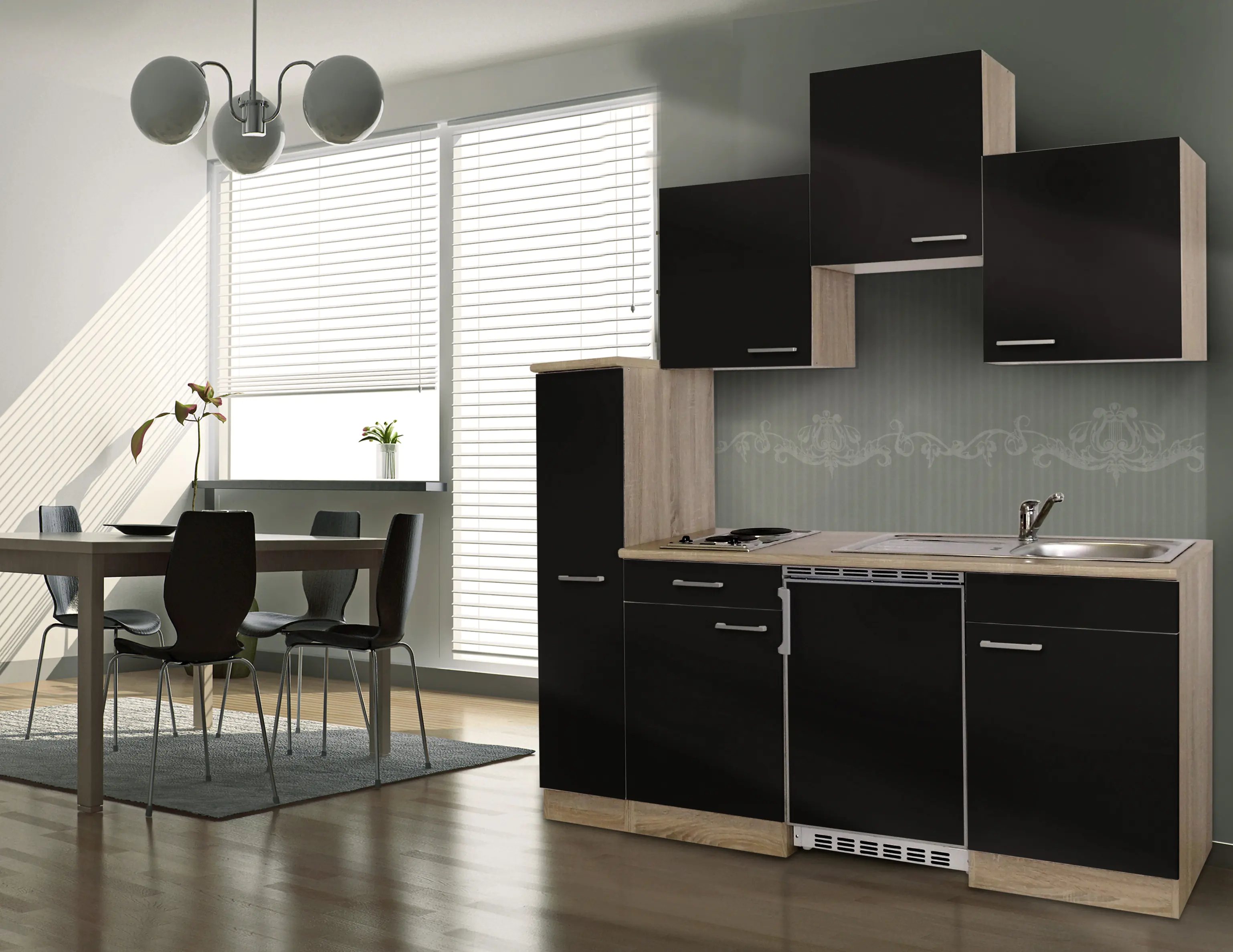 Respekta Economy Küchenzeile schwarz 180 cm KB180ESSC