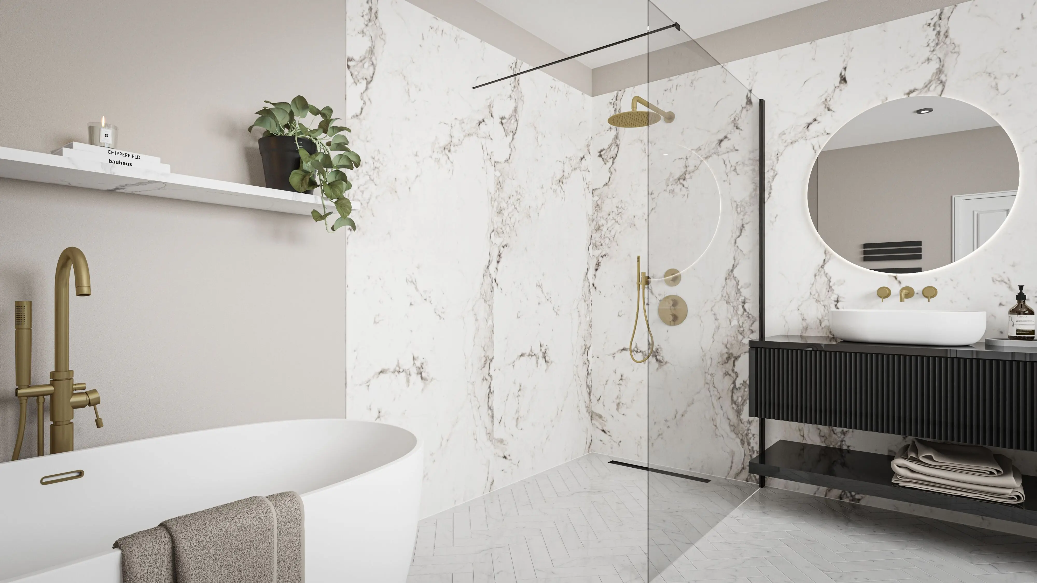 Wetwall Elite Wandpaneel  Romana Marble 120 x 242 cm mit abgerundeter Abschlusskante