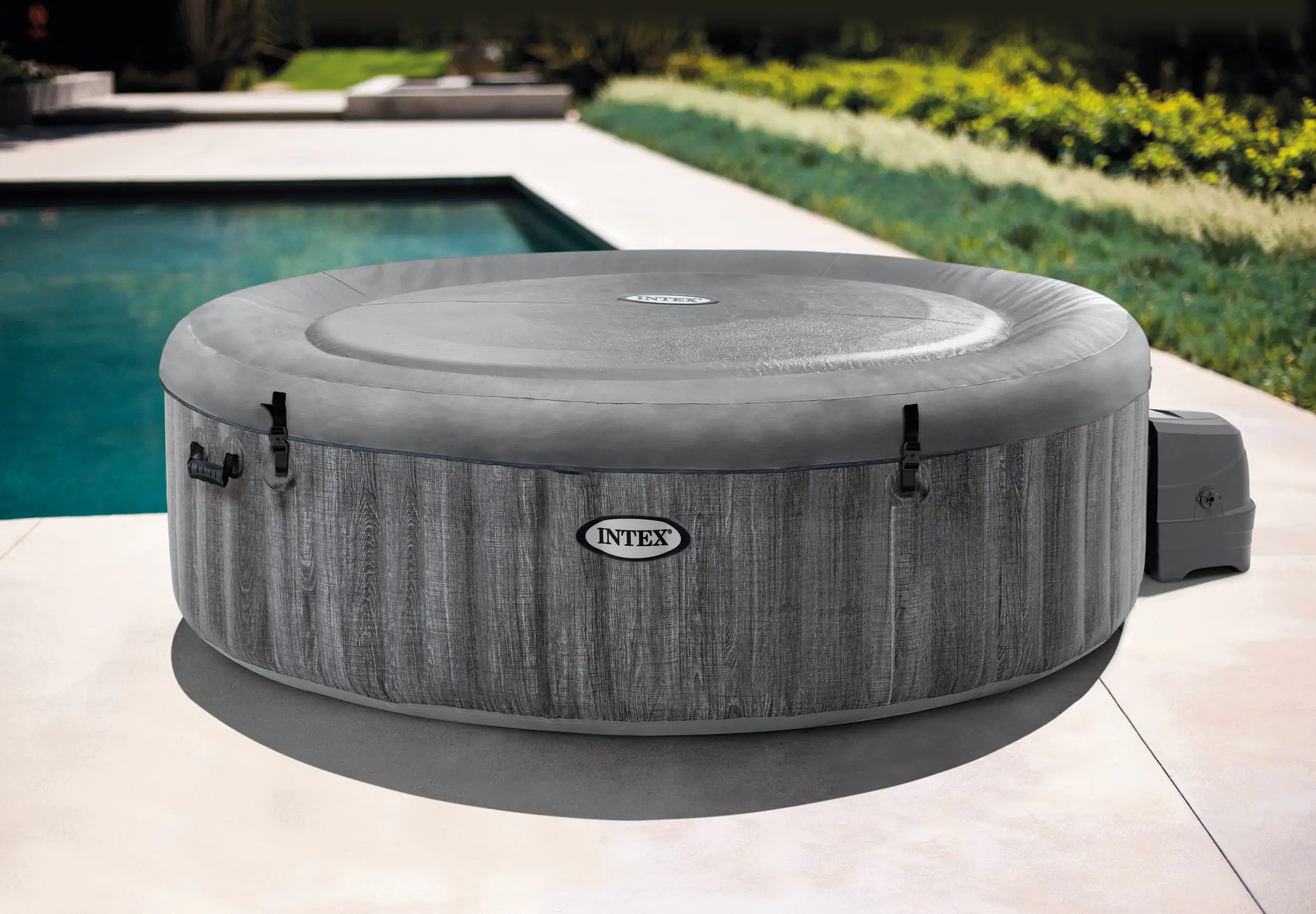 Intex Whirlpool PureSPA Bubble Massage Greywood Deluxe grau, Ø 216 x 71 cm