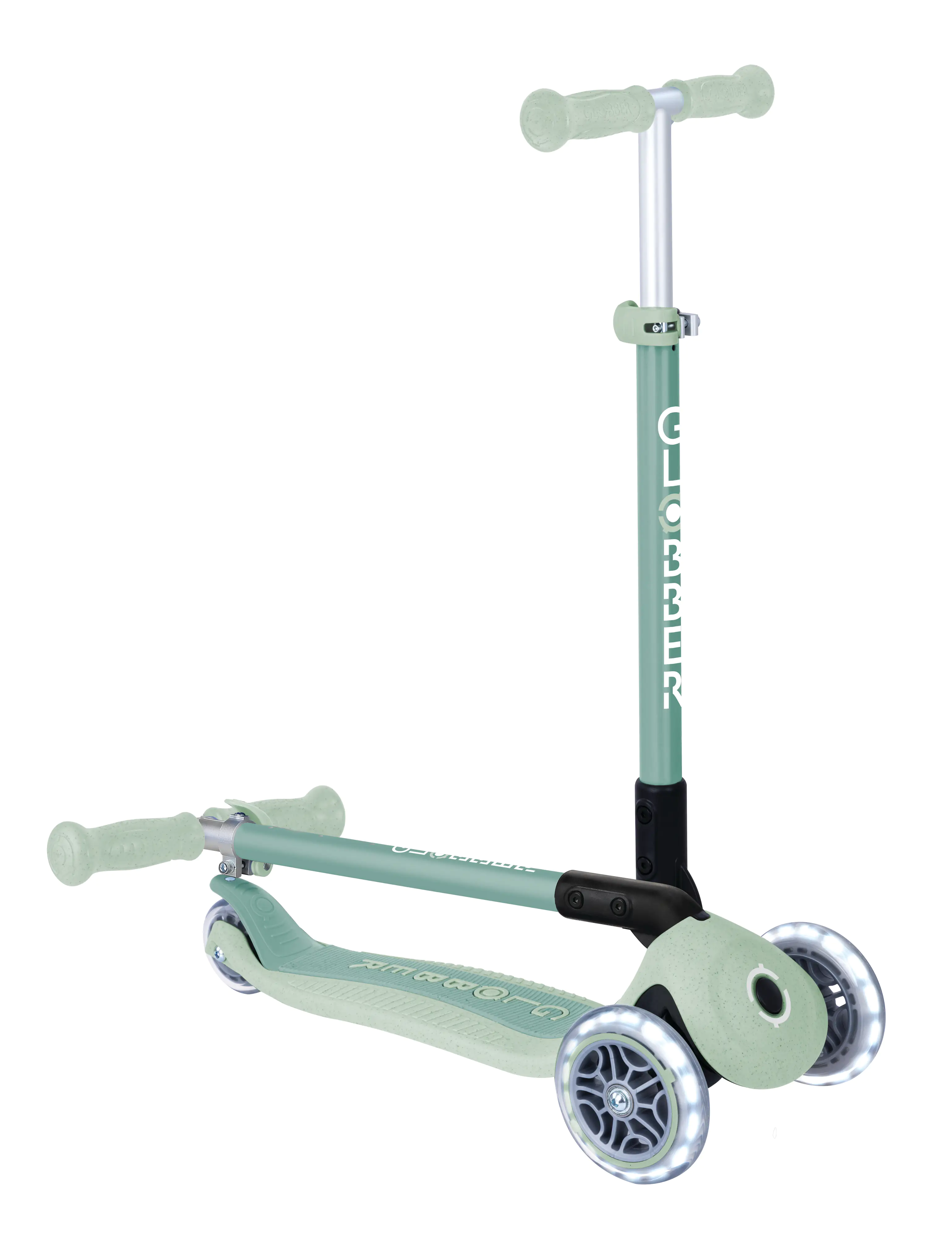 Globber Scooter Primo Foldable Lights Eco pistazie mit Leuchtrollen