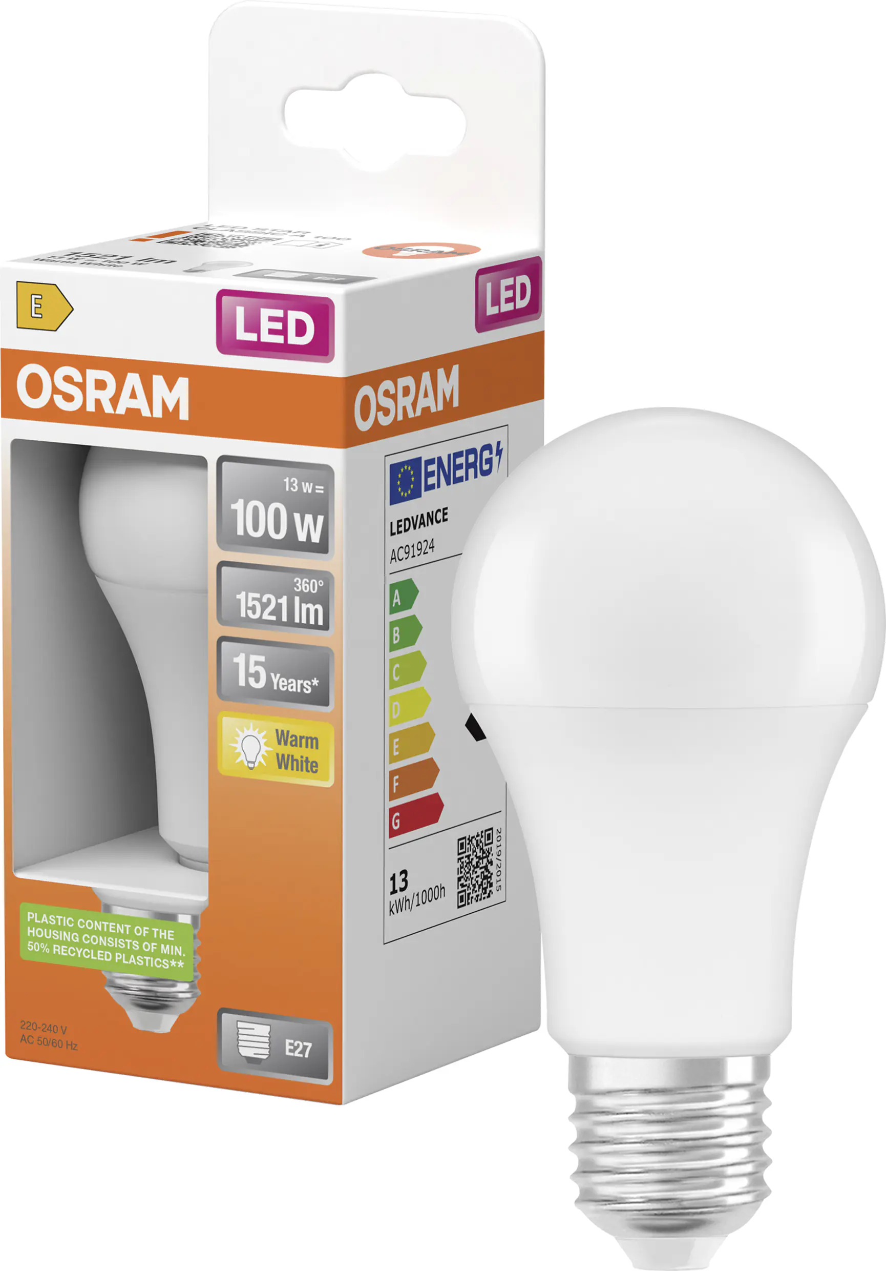 Osram LED Leuchtmittel Star Classic A P60 E27 13W warmweiß, weiß-matt