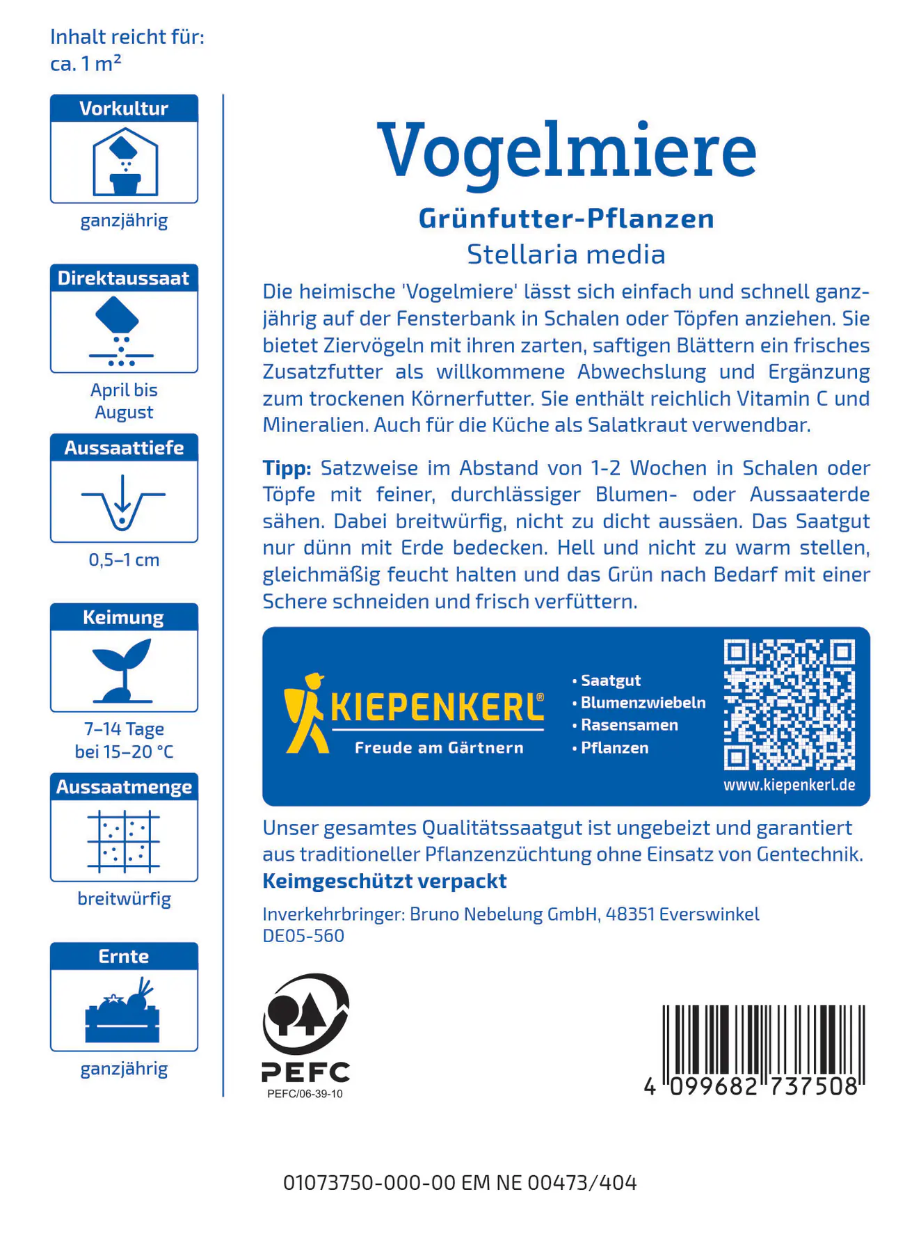 Kiepenkerl Rasensamen Vogelmiere Frischgrün-Futter für ca. 1 m²