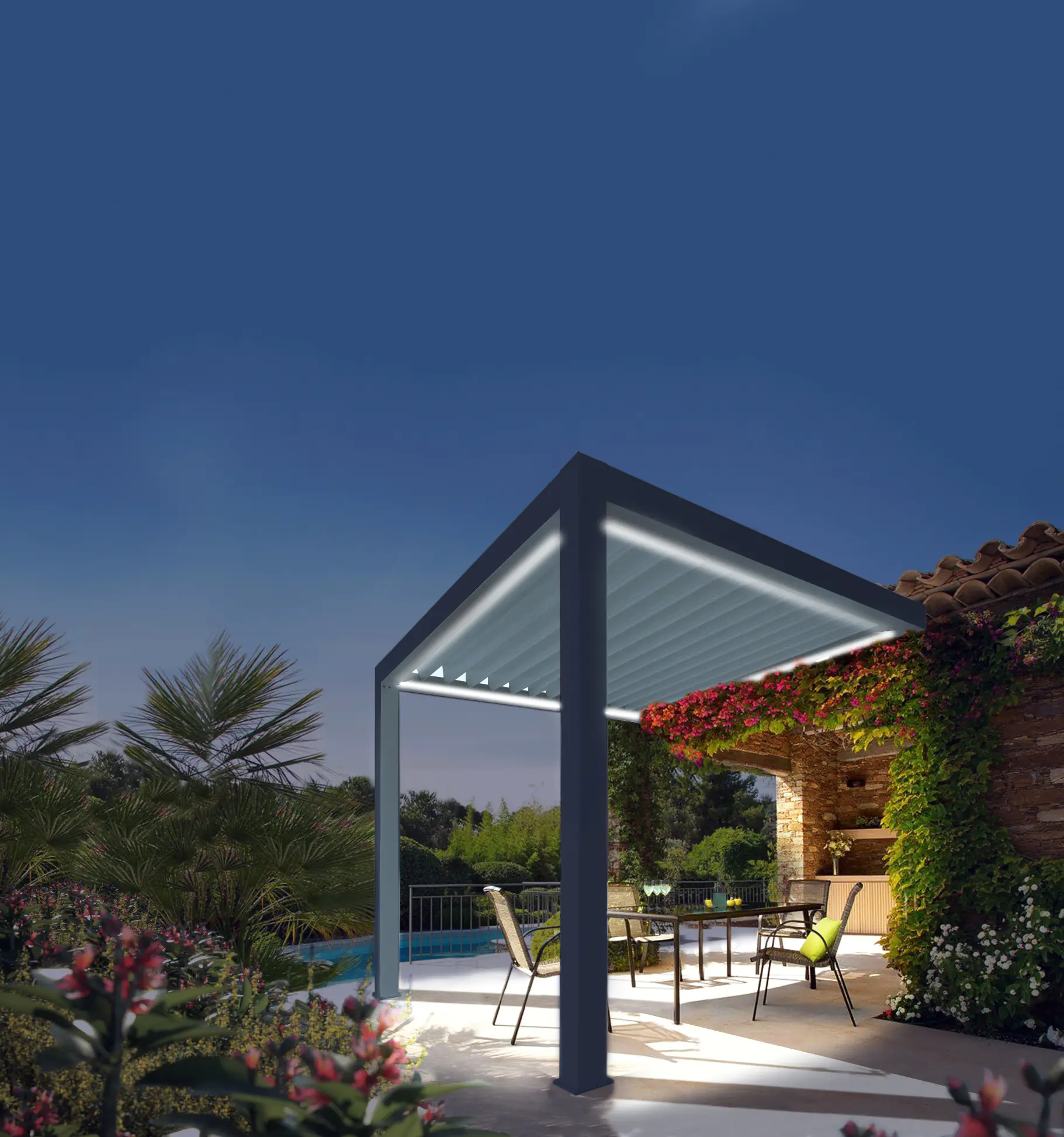 Lamellen Terrassenüberdachung 480 x 400,3 x 266 cm grau