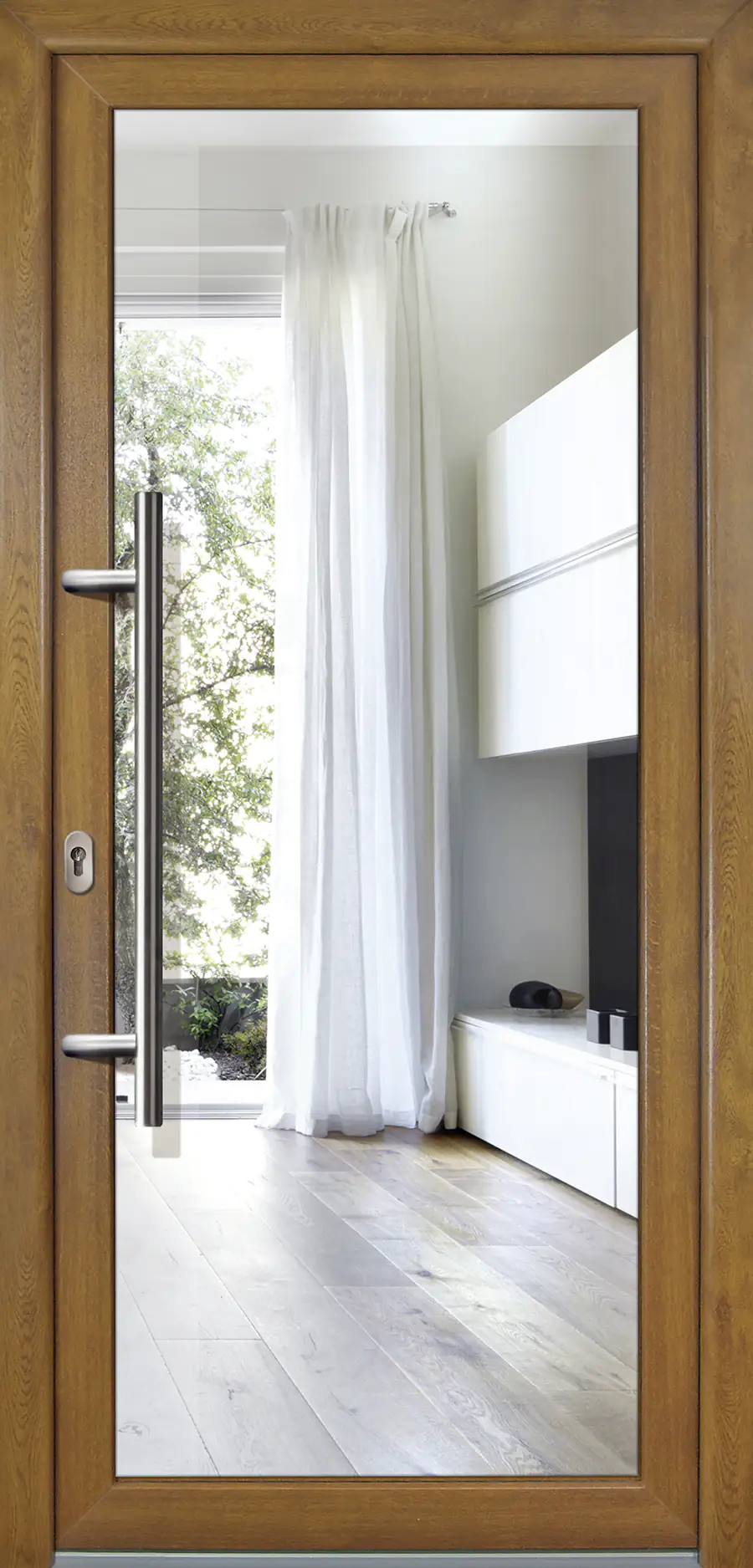 Meeth Haustür Signum PVC Exclusiv PVC Modell 60 88 x 200 cm, DIN links, weiß/golden Oak