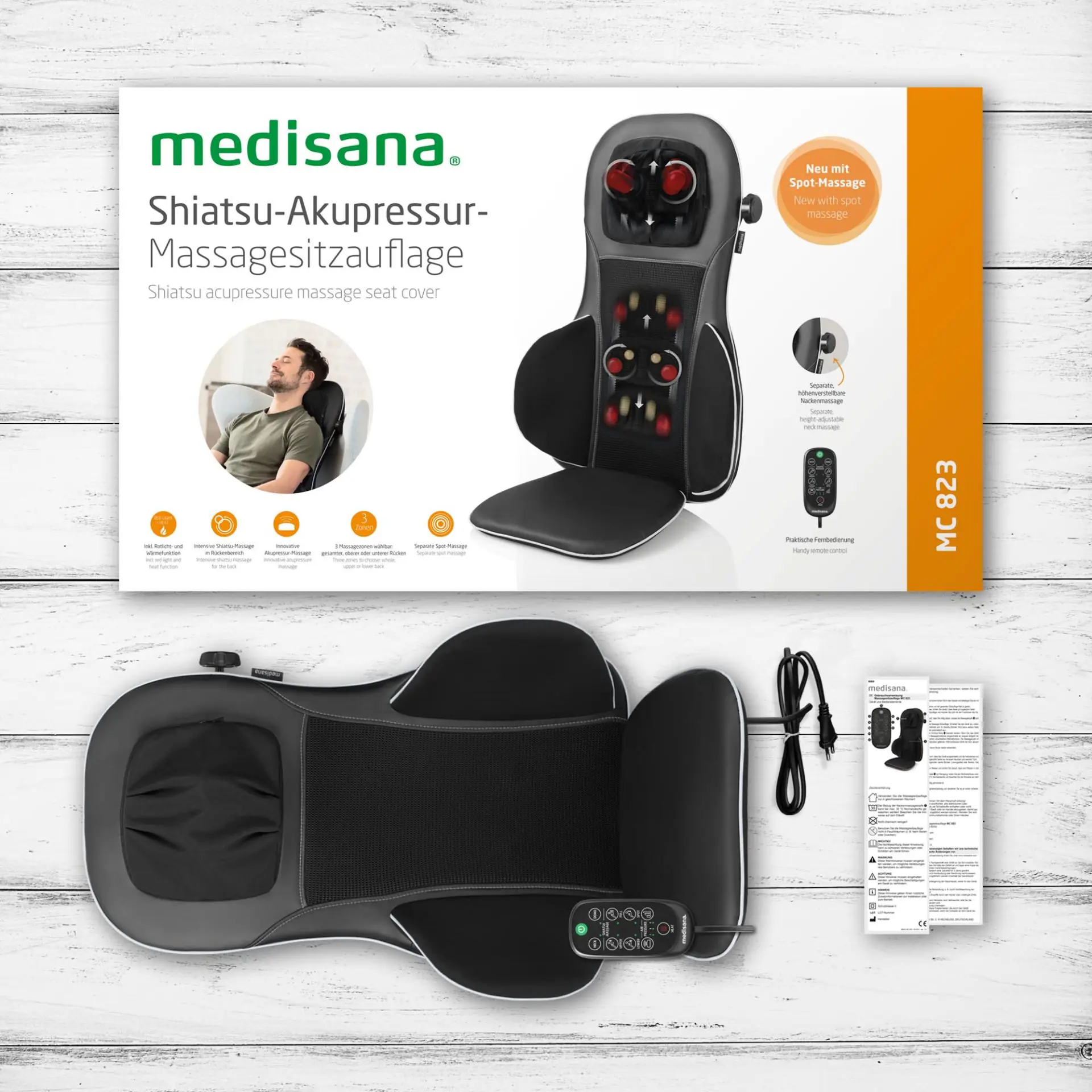 Medisana Massagesitzauflage MC 823 schwarz, Maße: ca. 110 x 42,5 x 18 cm