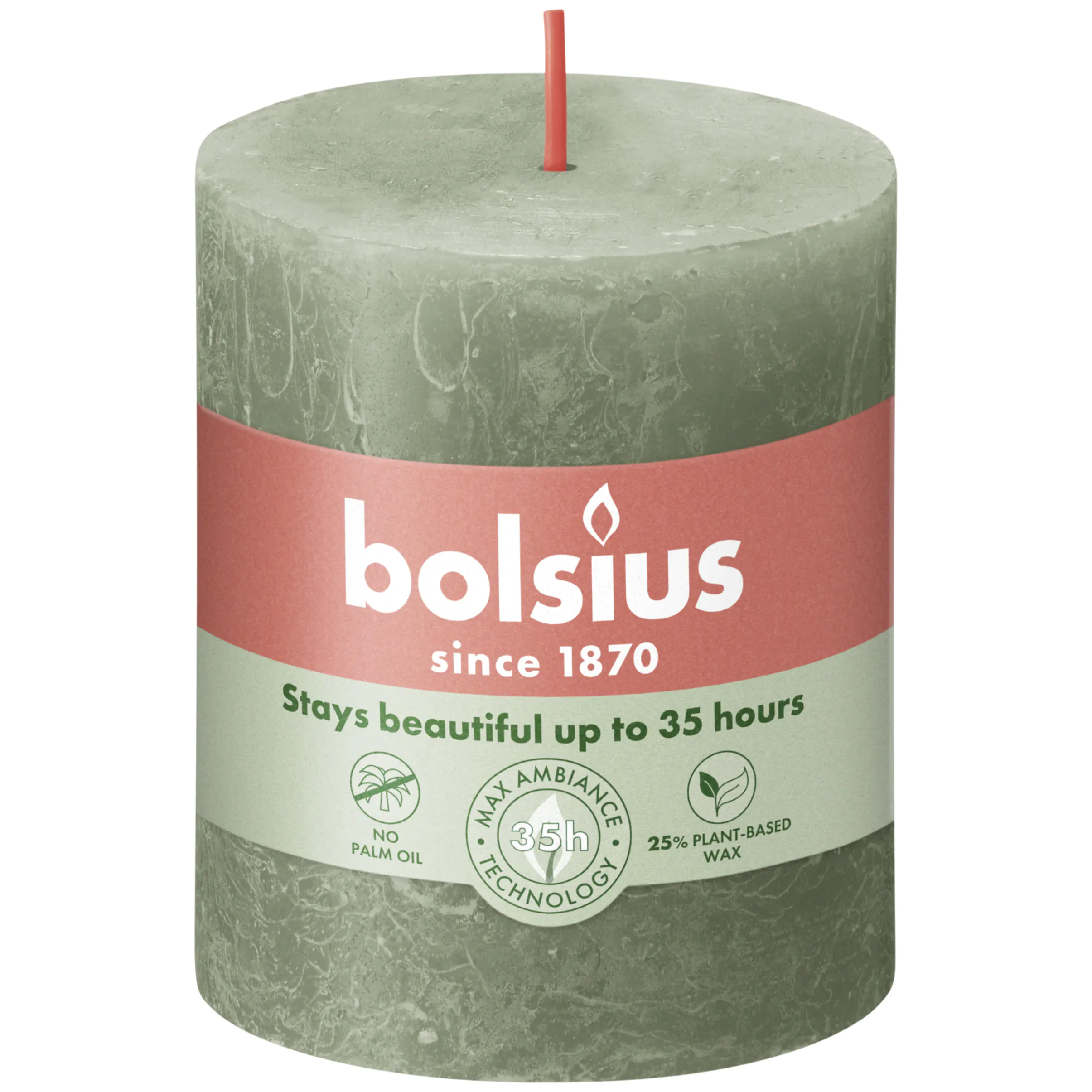 Bolsius Rustik Stumpenkerze olivengrün, Höhe: 8 cm, Ø 6,8 cm