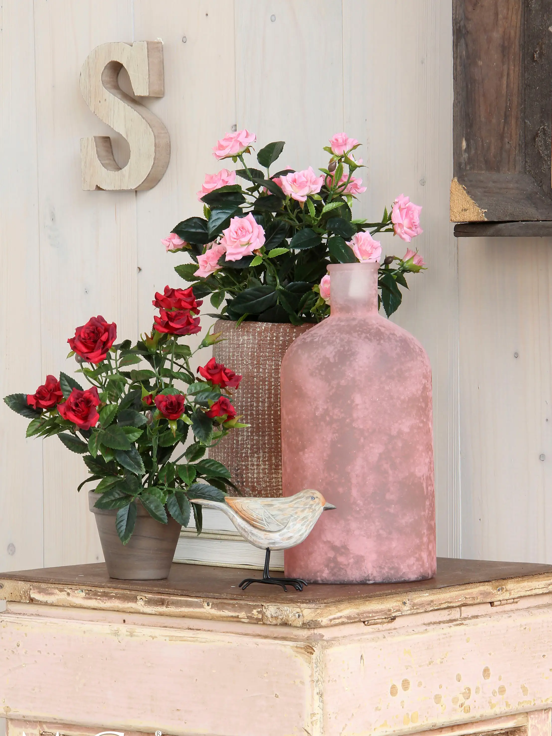 Mica künstlicher Rosenstrauch rosa im Blumentopf 33 x 25 cm