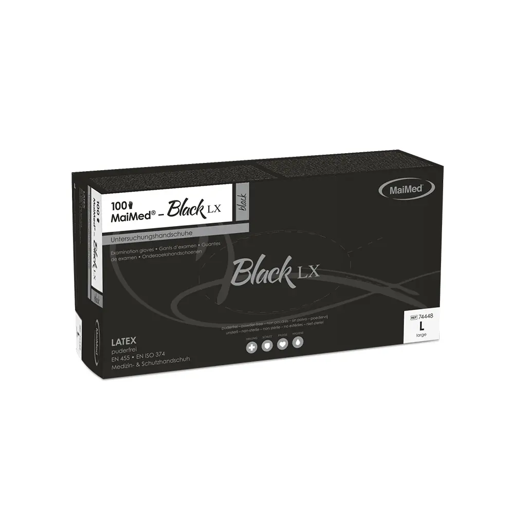 MaiMed Einmalhandschuhe Black Latex Größe L, 100 Stück, schwarz