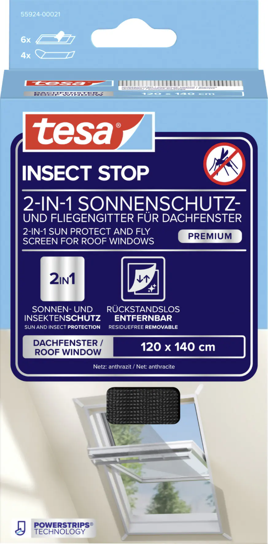 tesa Insektenschutz-Dachfenster SUN PROTECT 120 x 140 cm anthrazit