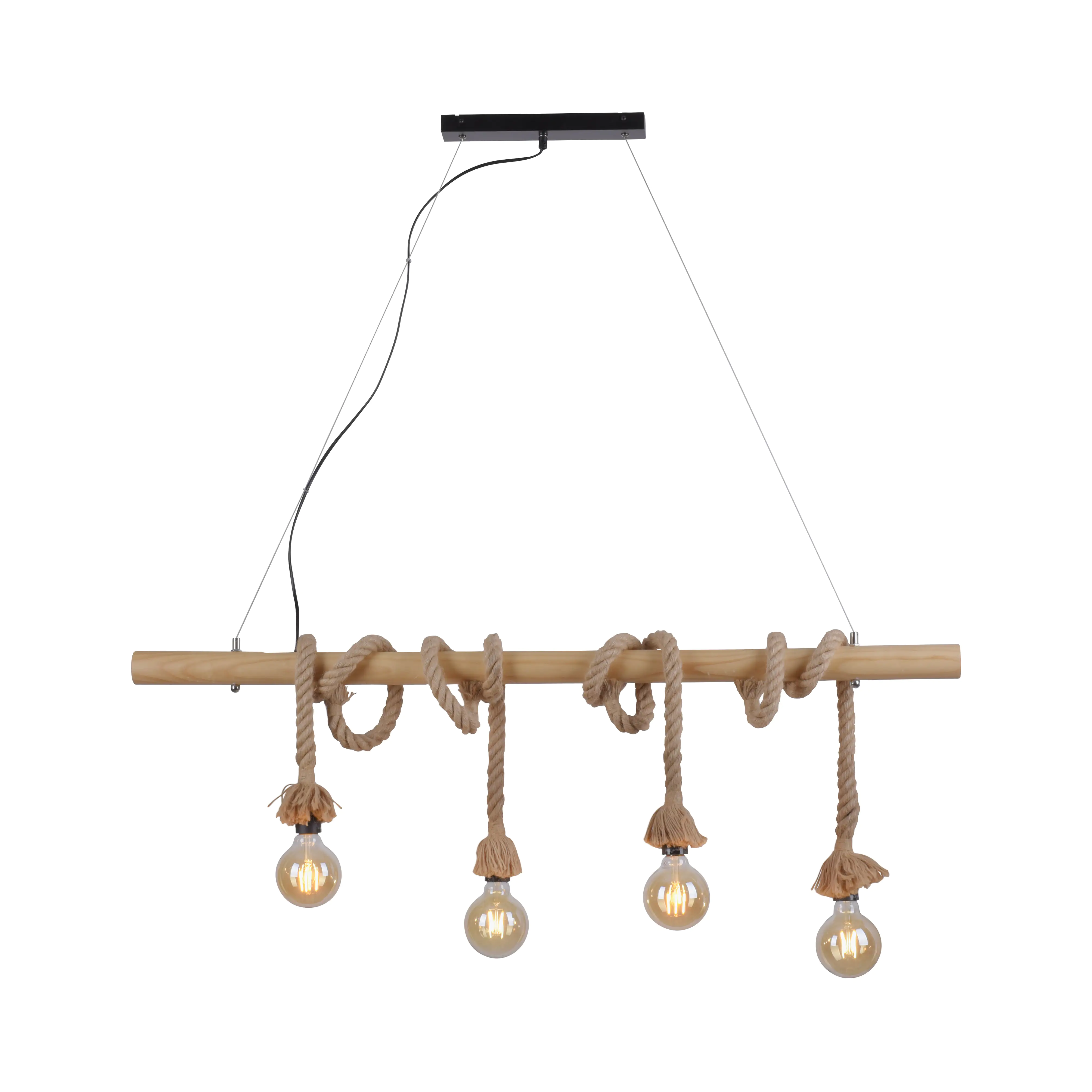 JustLight 4er Pendelleuchte Rope schwarz-natur 100 x 7 cm E27 15 W