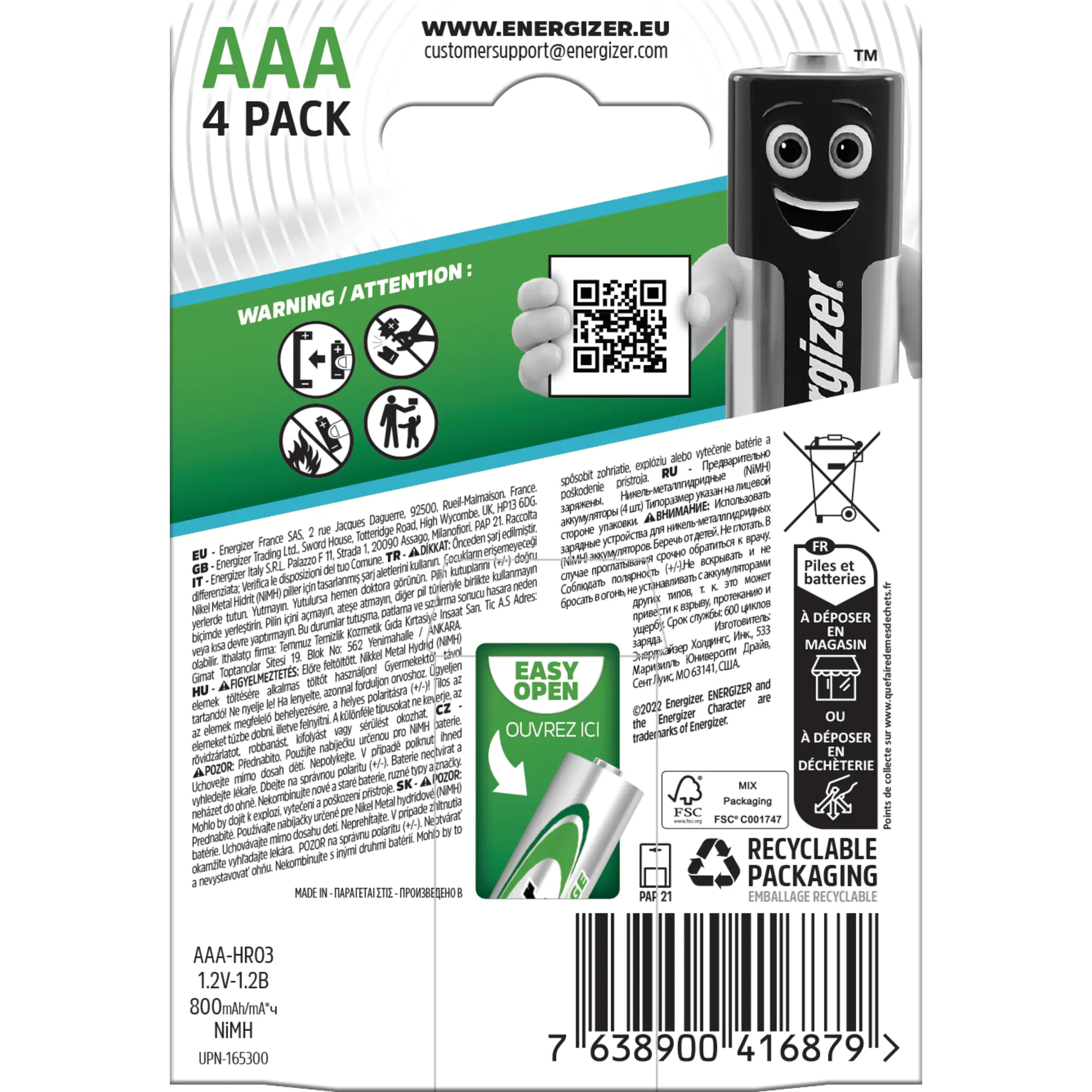 Energizer NiHM Akku Extreme Micro AAA 800 mAh 4er Pack