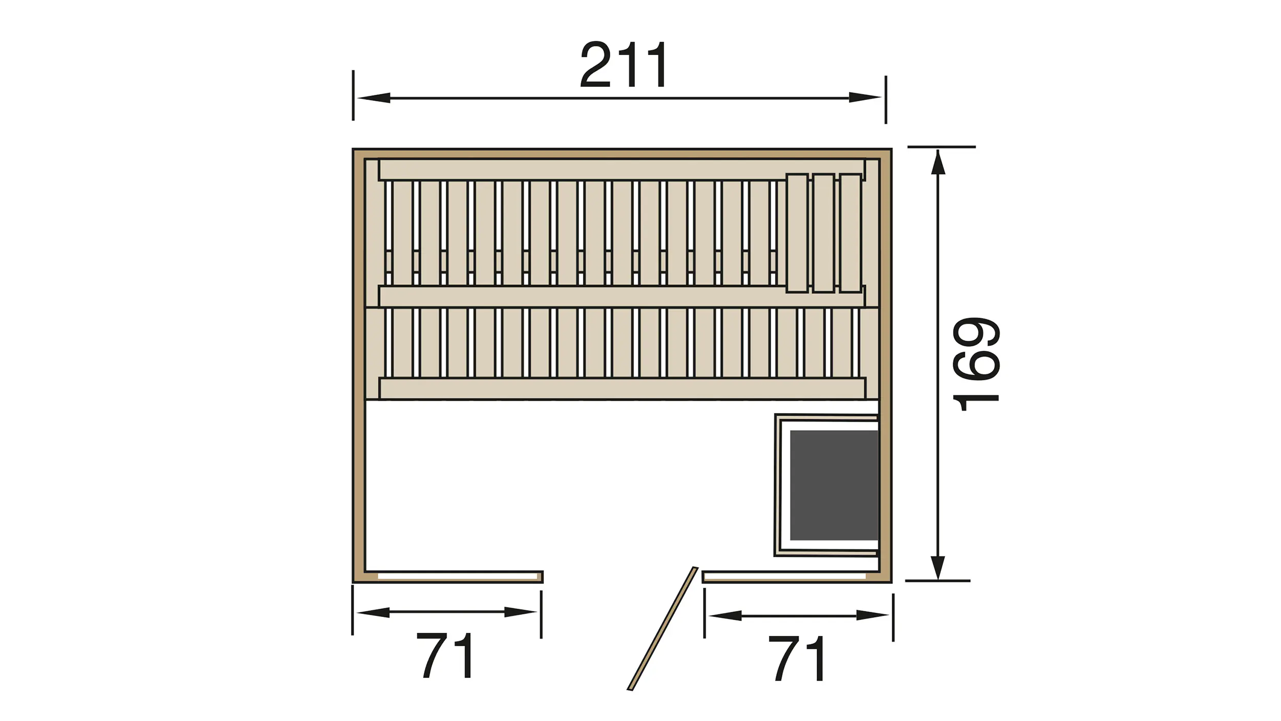 Weka Massivholz-Elementsauna Kemi Panorama 2 mit Glastür, 2 Fenstern und Saunaofen