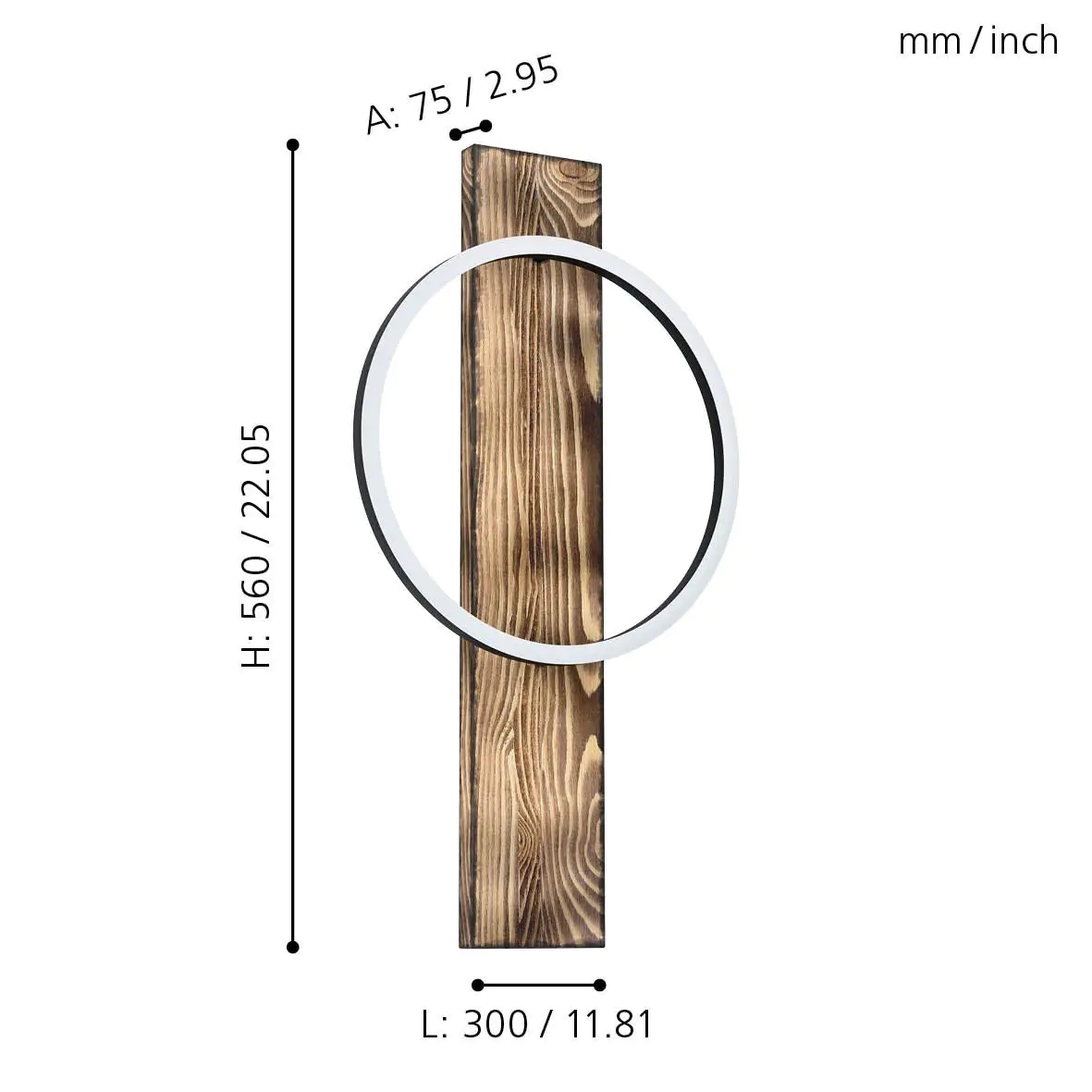 Eglo LED Wandleuchte Boyal schwarz-braun-rustikal 56 x 30 cm warmweiß