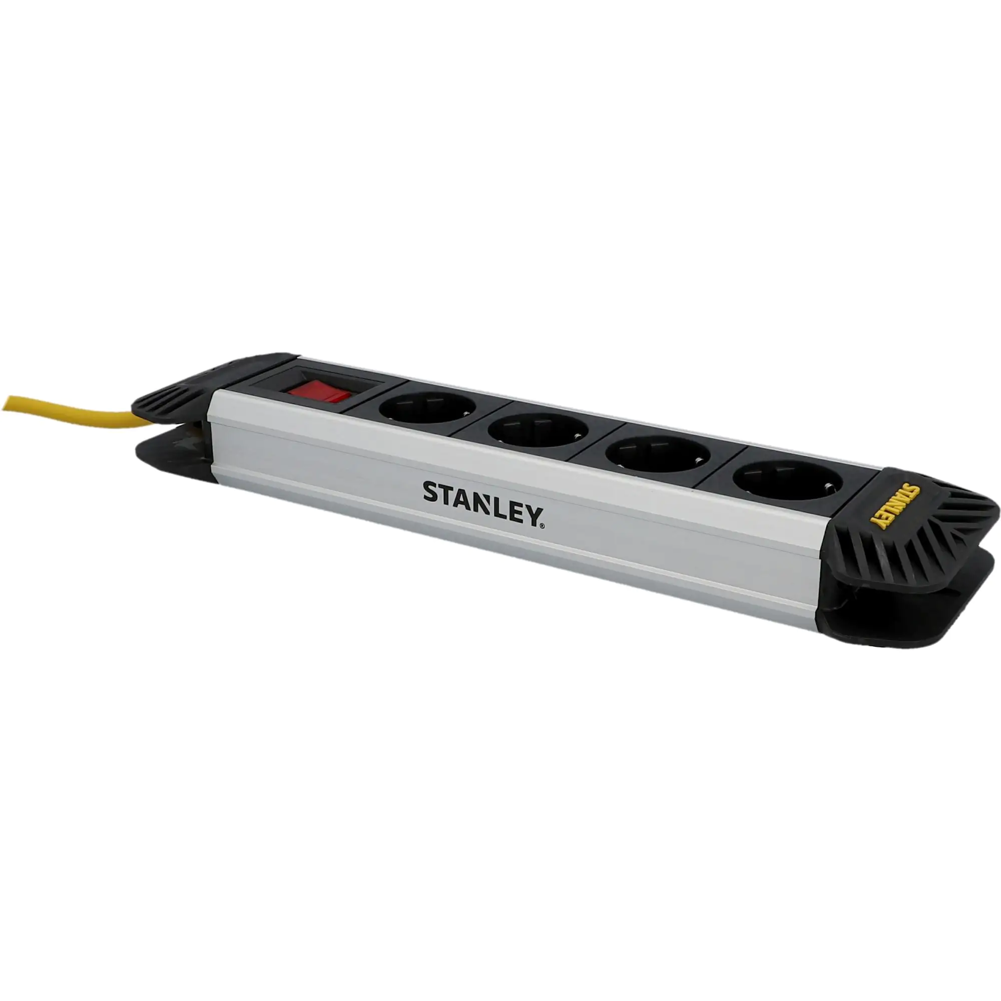 Stanley Steckdosenleiste 4-fach 3m mit Schalter, Aluminiumgehäuse, schwarz