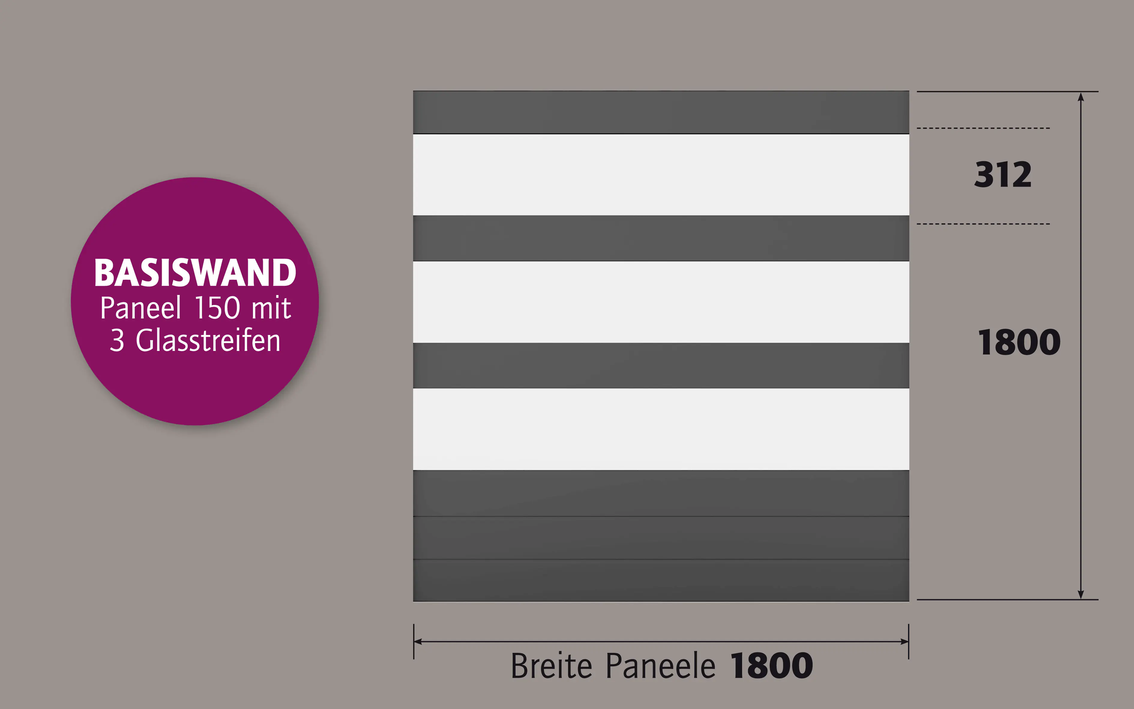 Ambiente Alu-Zaun Paneel 150 + ESG 8 mm 180 cm x 180 cm 22 mm stark