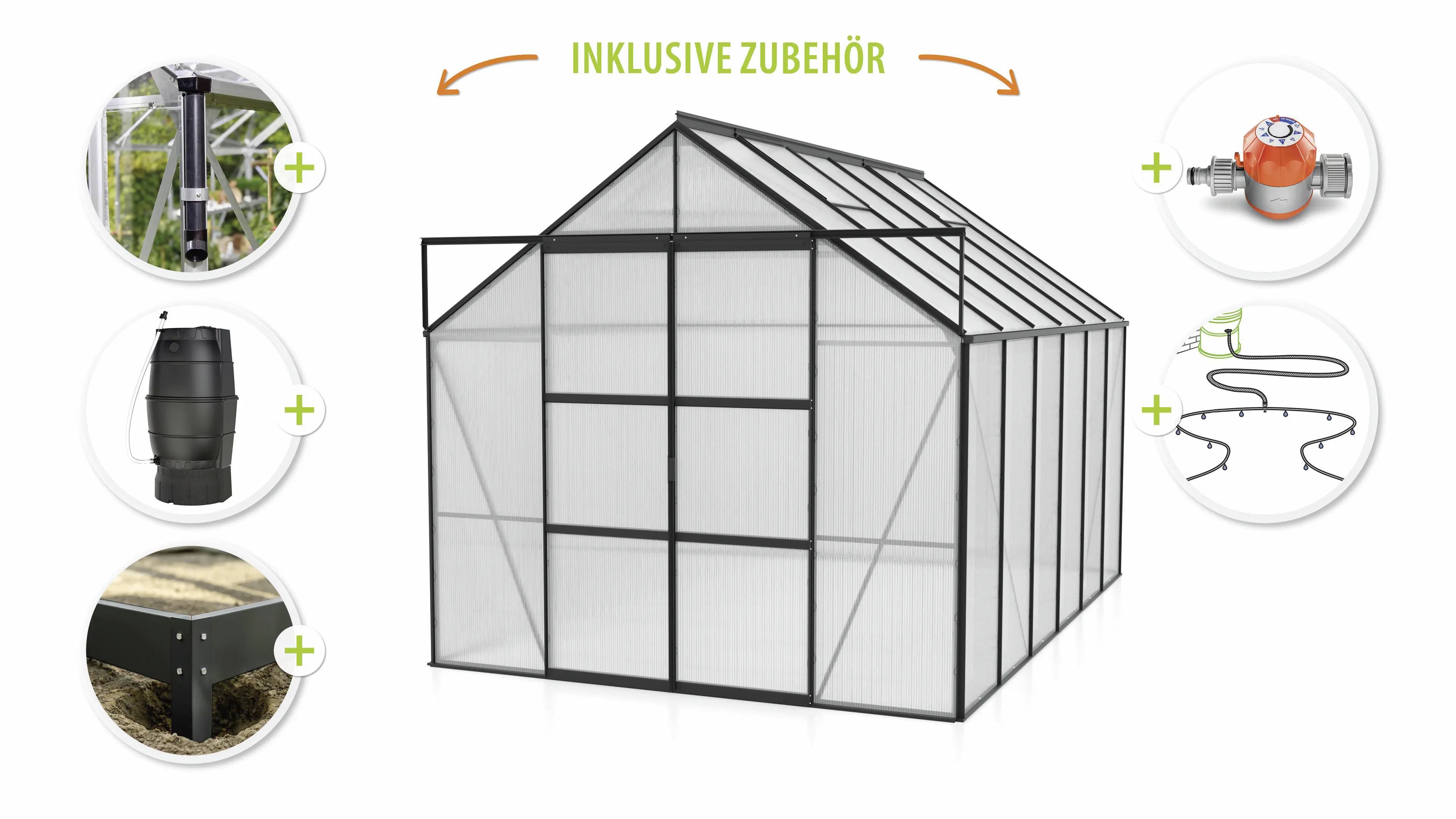 Vitavia Gewächshaus-Set Uranus 9900 HKP 4 mm schwarz 254 x 379 cm 