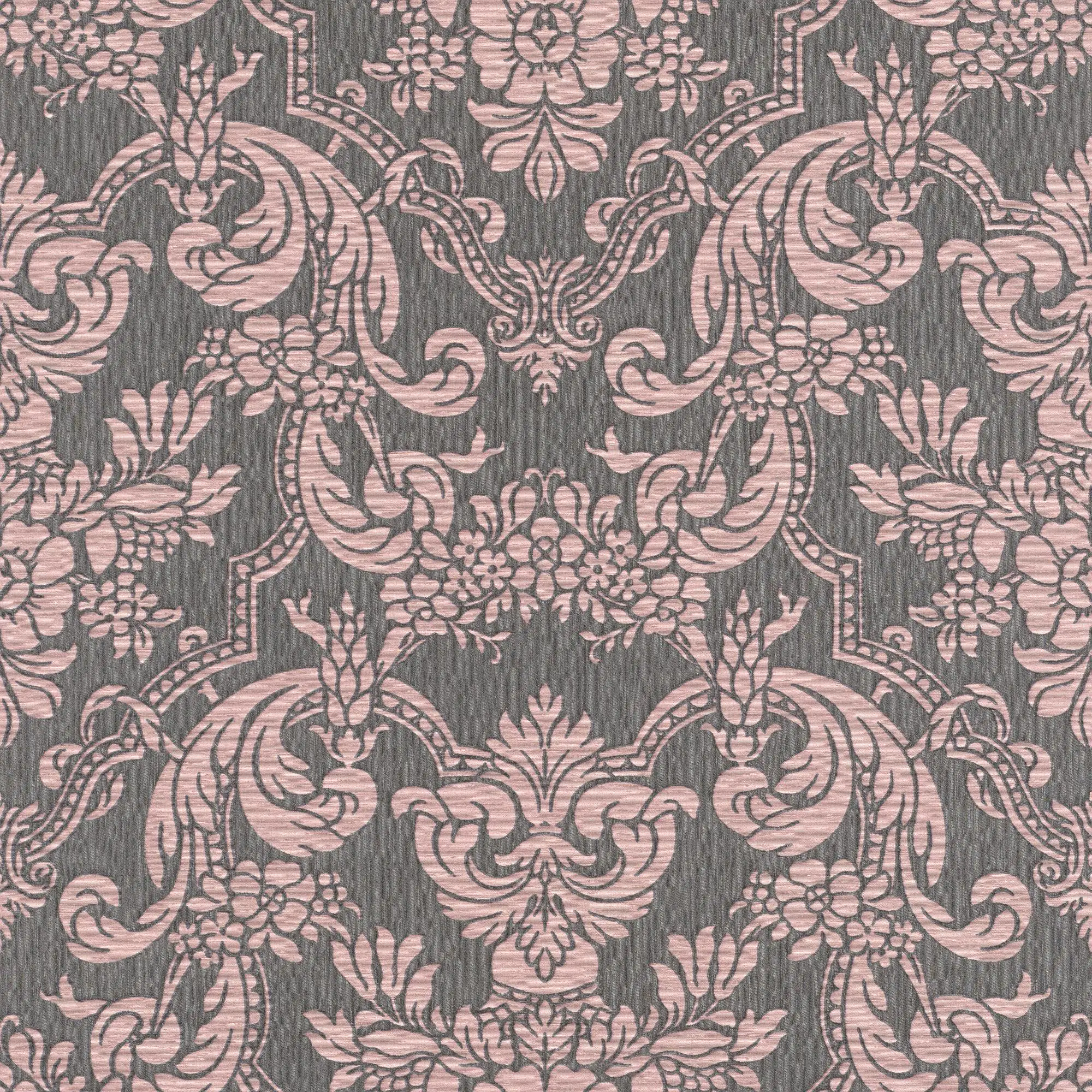Rasch Vliestapete 570649 Trianon XIII ornament grau-rose, 10,05 x 0,53 m