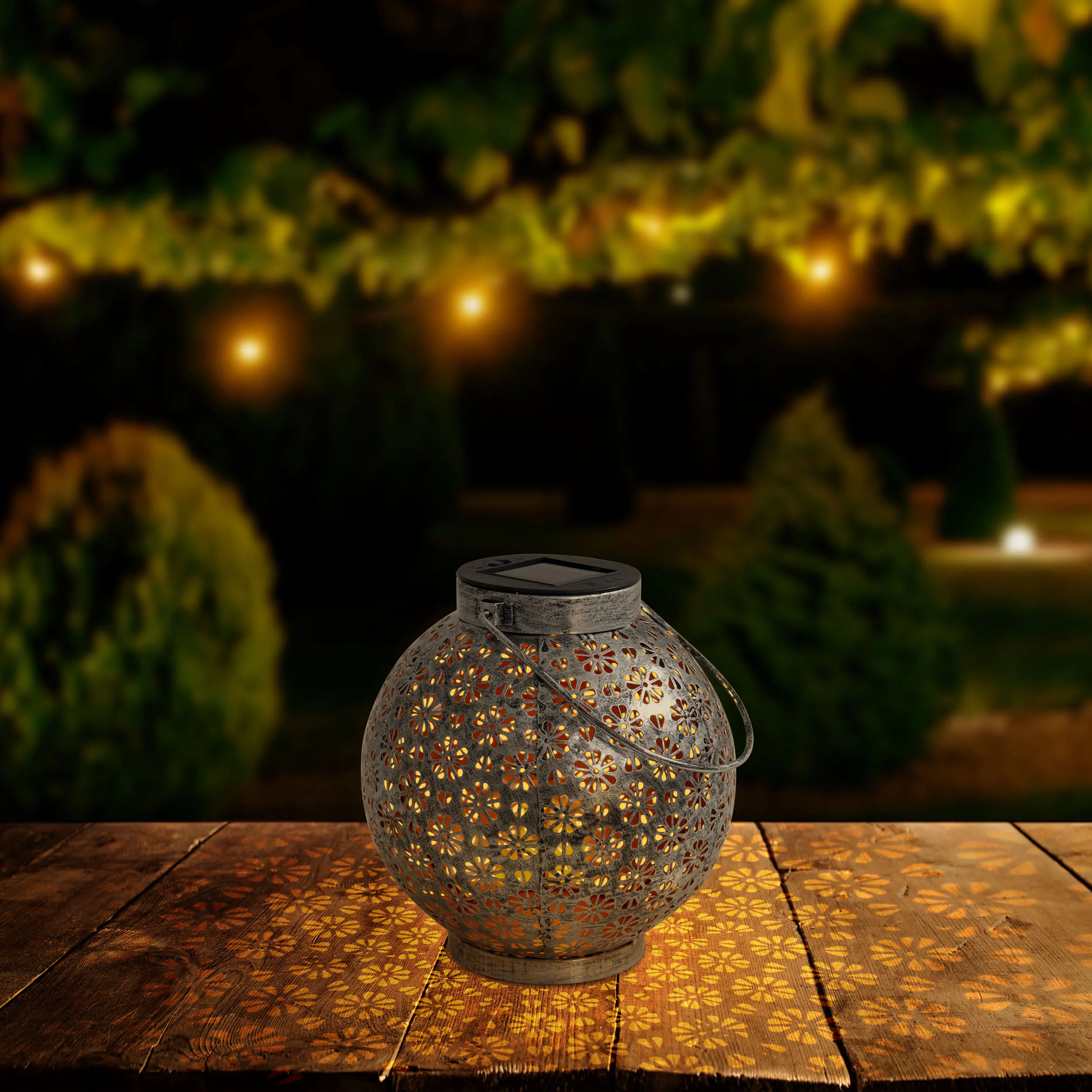 Näve Solar-Gartenleuchte LED mit Dämmerungssensor Blumenmuster 19 cm silber