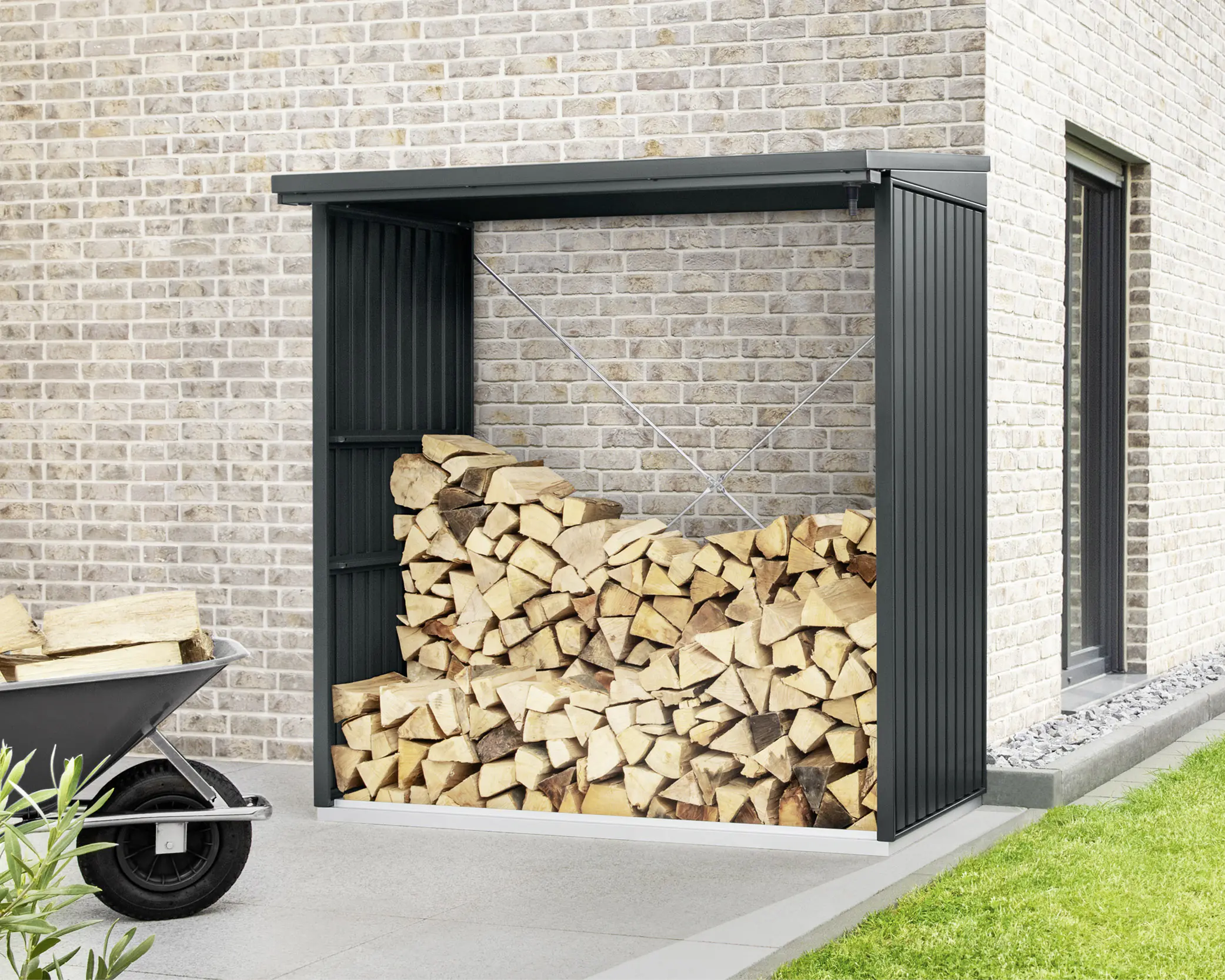Ecostar Kaminholzregal Trend-V Typ 2, anthrazitgrau, mit Verstrebung