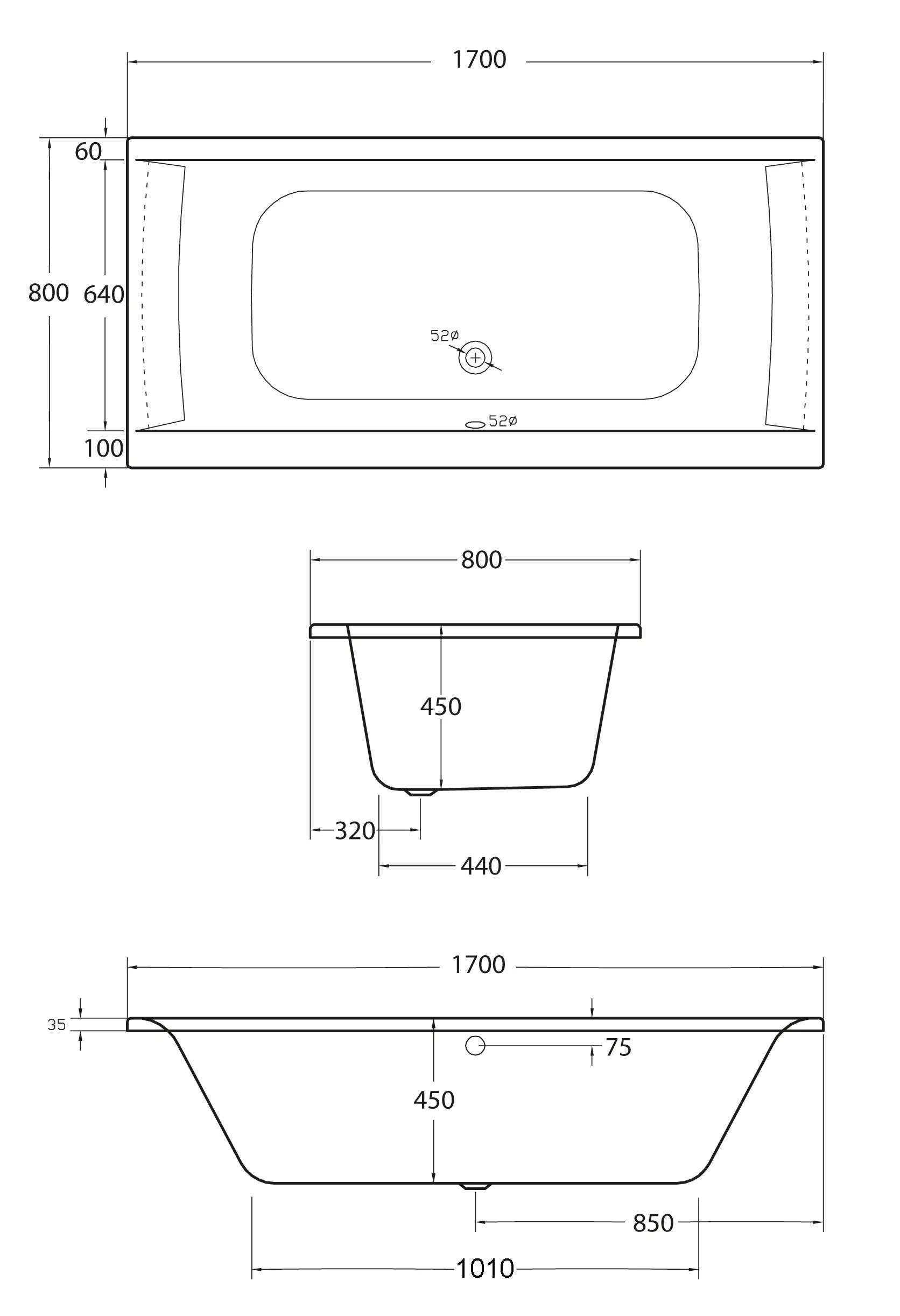 Ottofond Badewanne Rosa 170 x 80 cm, weiß