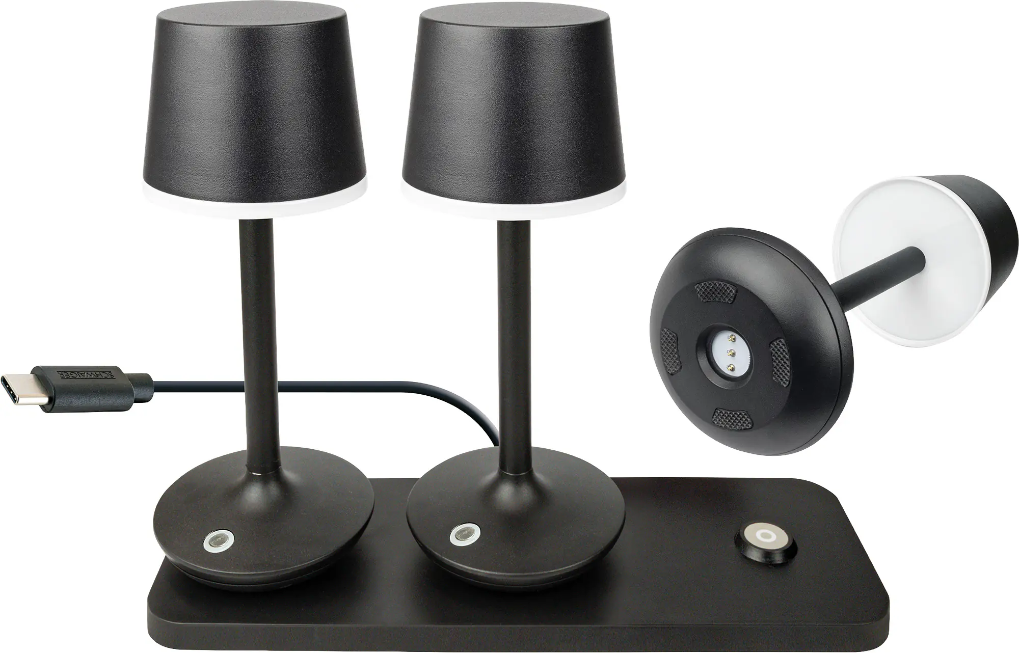 Schwaiger Akku LED Tischleuchten TILA3003 mit Ladeplatte schwarz 3er-Set