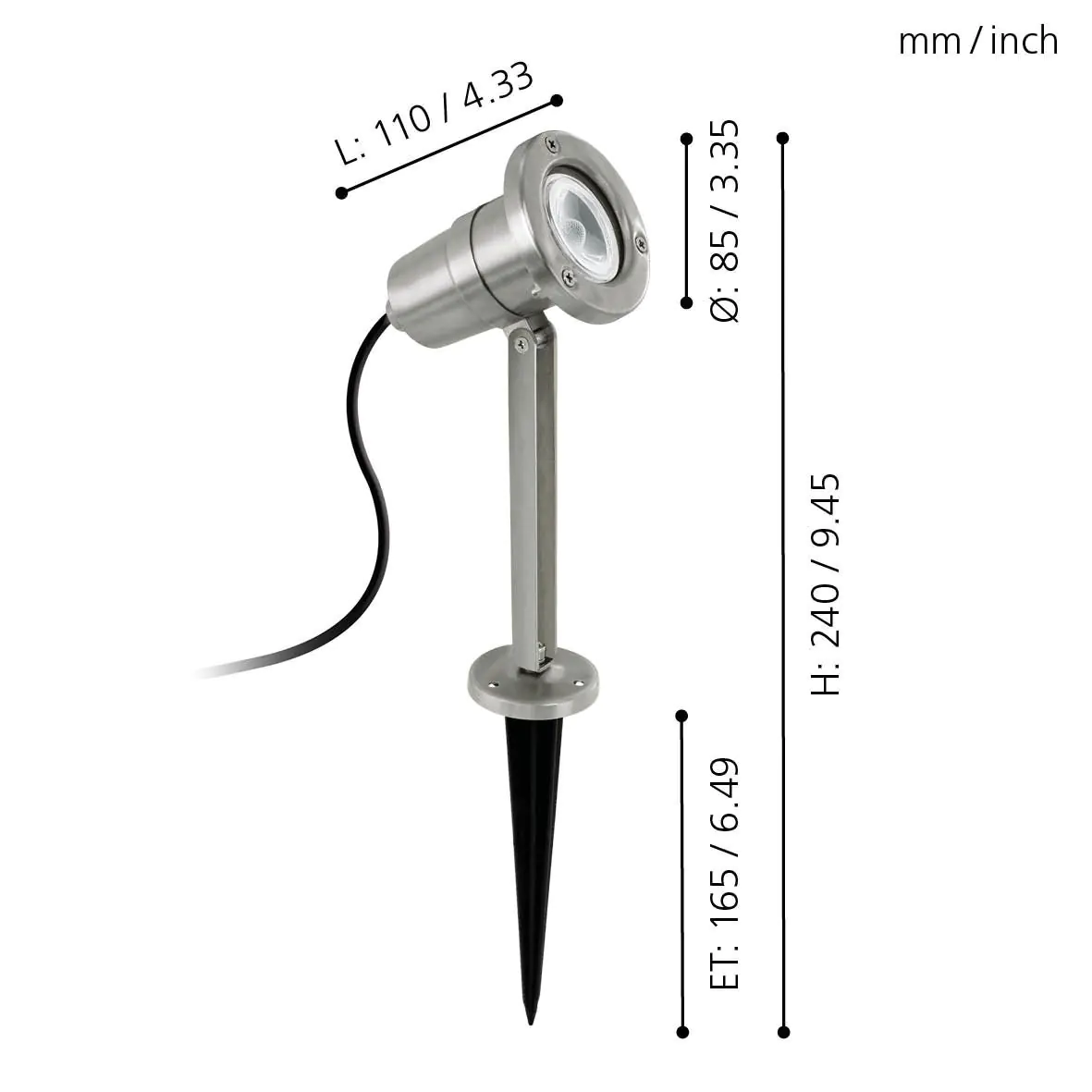 Eglo LED Außen-Strahler Nema edelstahl 25 x 11 cm GU10 Erdspieß