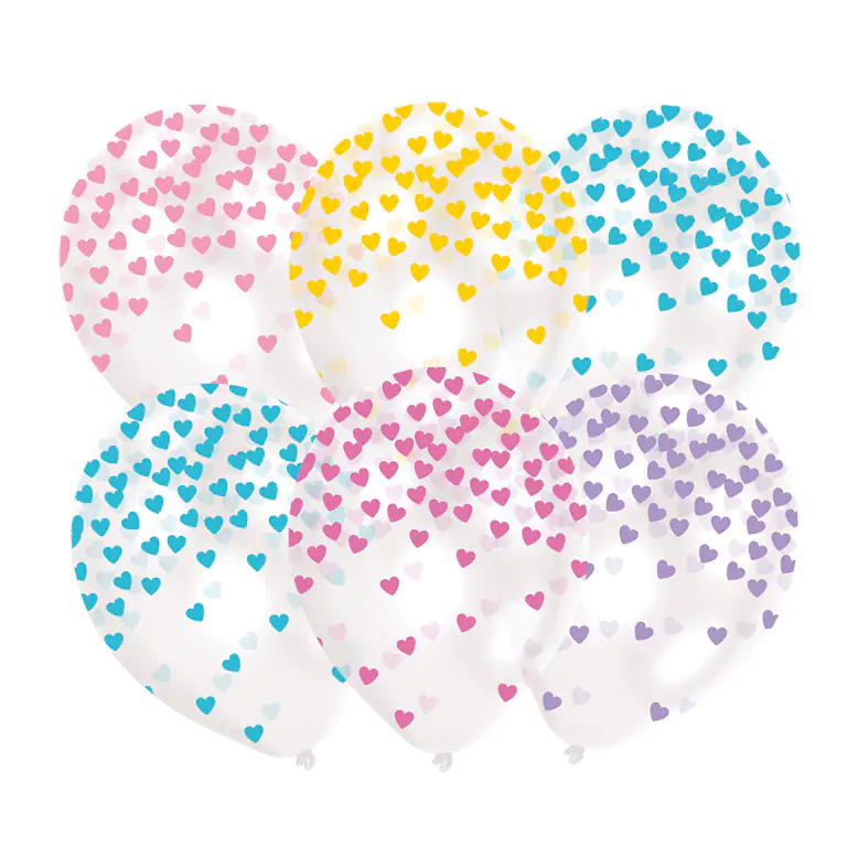6 Latexballons Herz-Konfetti Pastell sortiert 27,5 cm