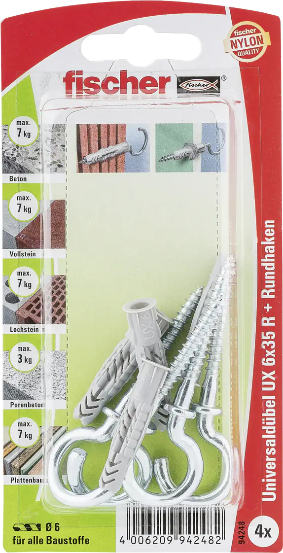 Fischer Universaldübel-Set UX 6.0 x 35 mm - 4 Stück