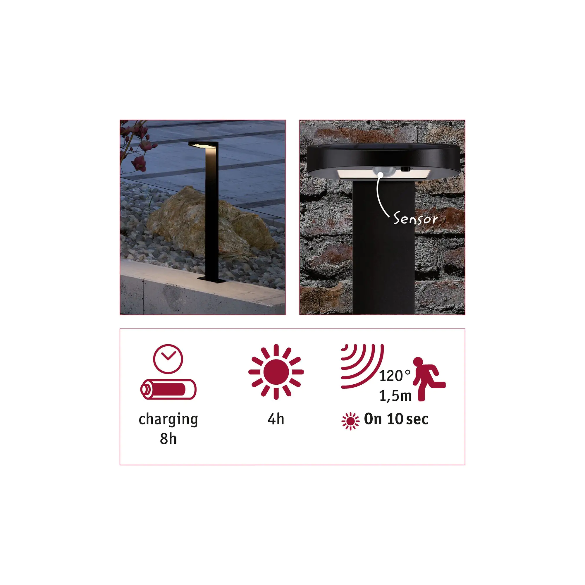 Paulmann LED Solar-Pollerleuchte Ryse anthrazit warmweiß Bewegungsmelder