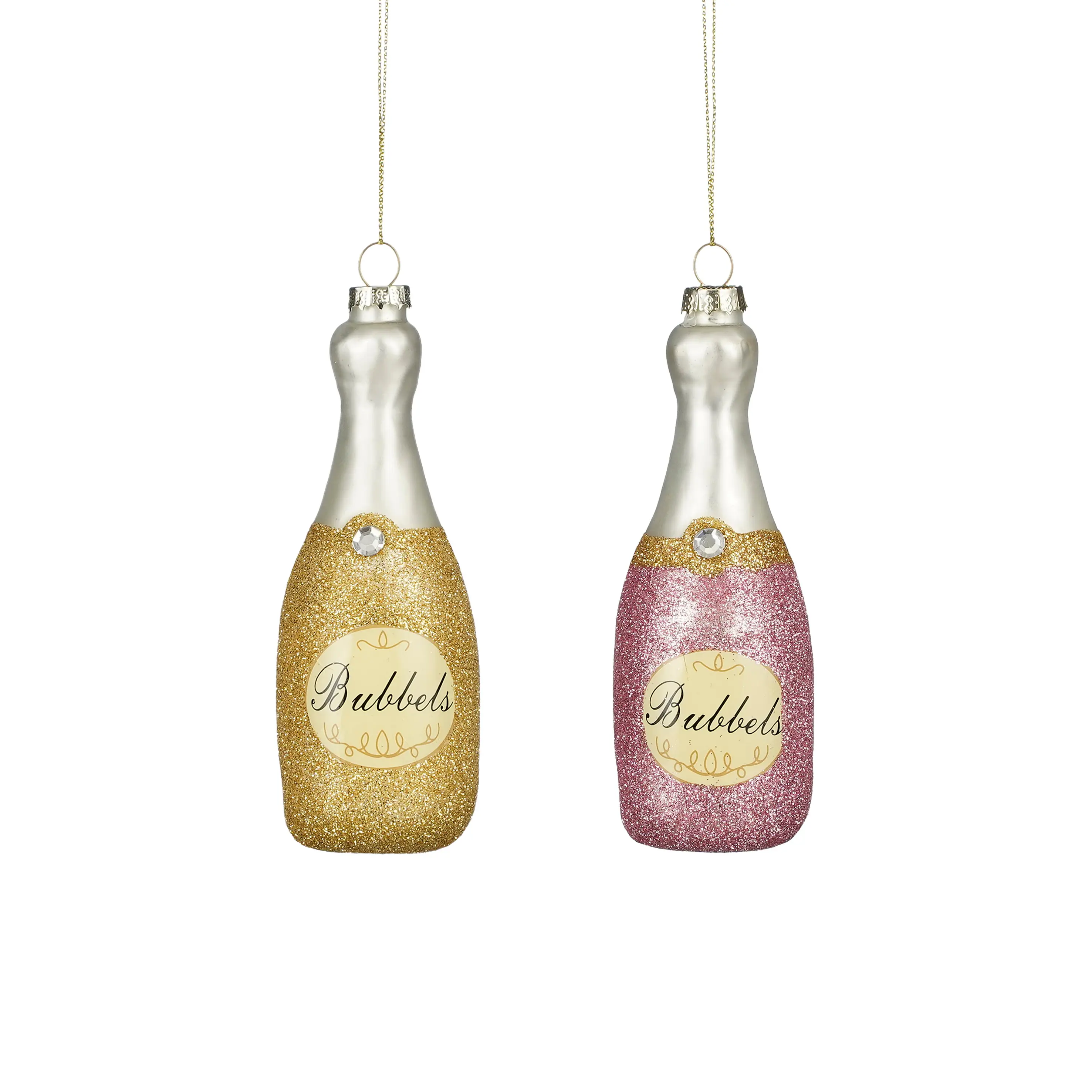 Weihnachtskugeln aus Glas Flaschen rosa gold 13,5 cm 2-fach sortiert