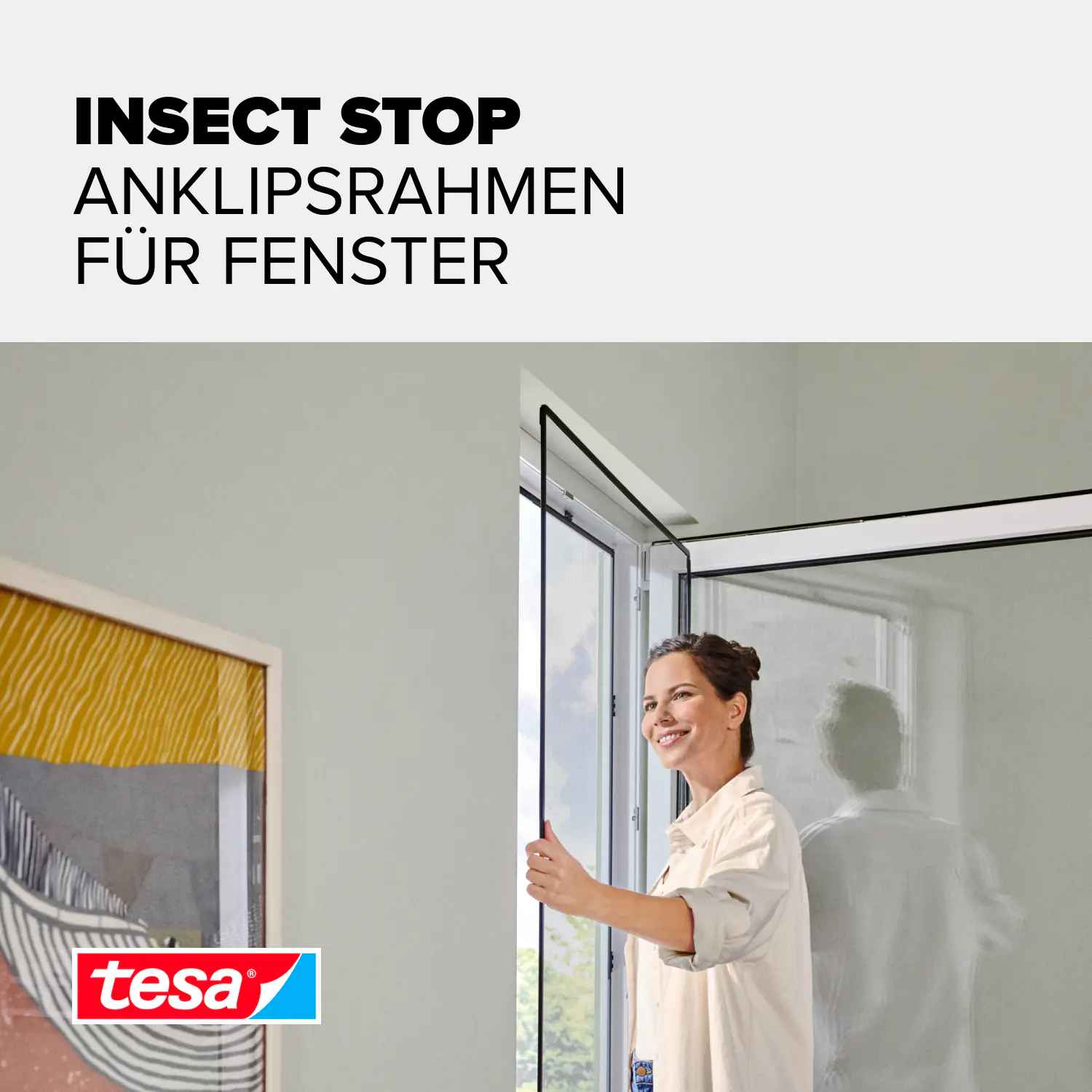tesa Anklipsrahmen Fliegengitter 100 x 120 cm anthrazit