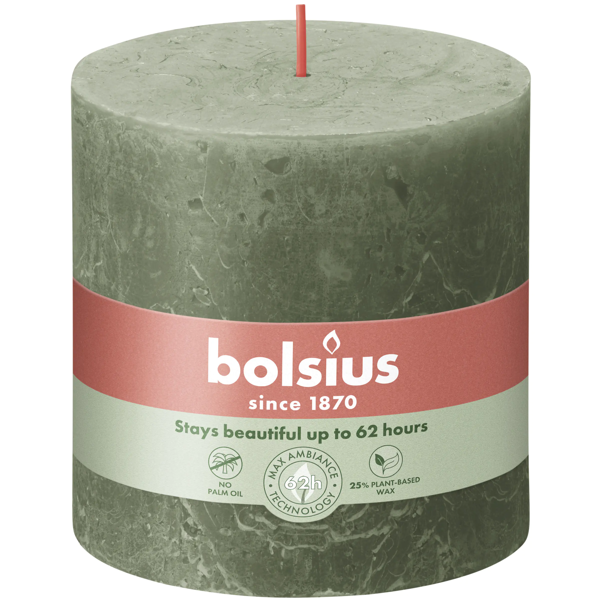 Bolsius Rustik Stumpenkerzen olivengrün, Höhe: 10 cm, Ø 10 cm