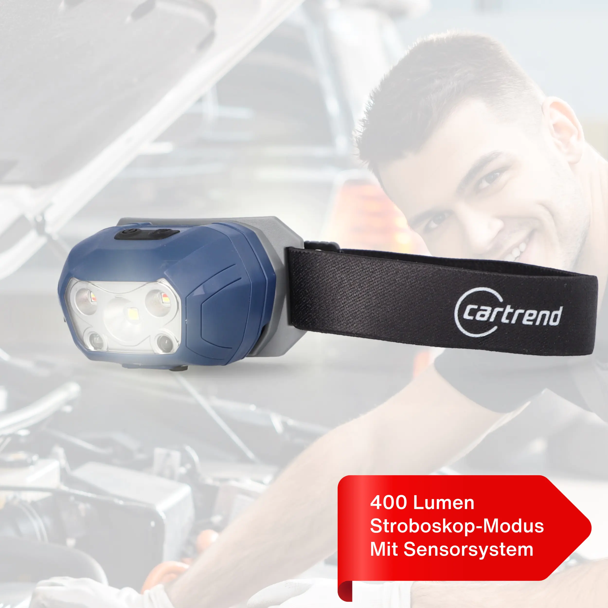 Cartrend LED-Stirnlampe 400 Lumen schwarz-blau