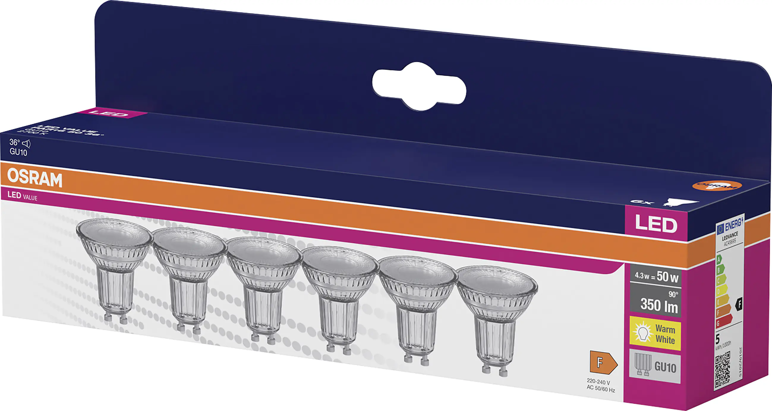 Osram LED Reflektor PAR16 GU10 4,3 W warmweiß klar 6er Pack