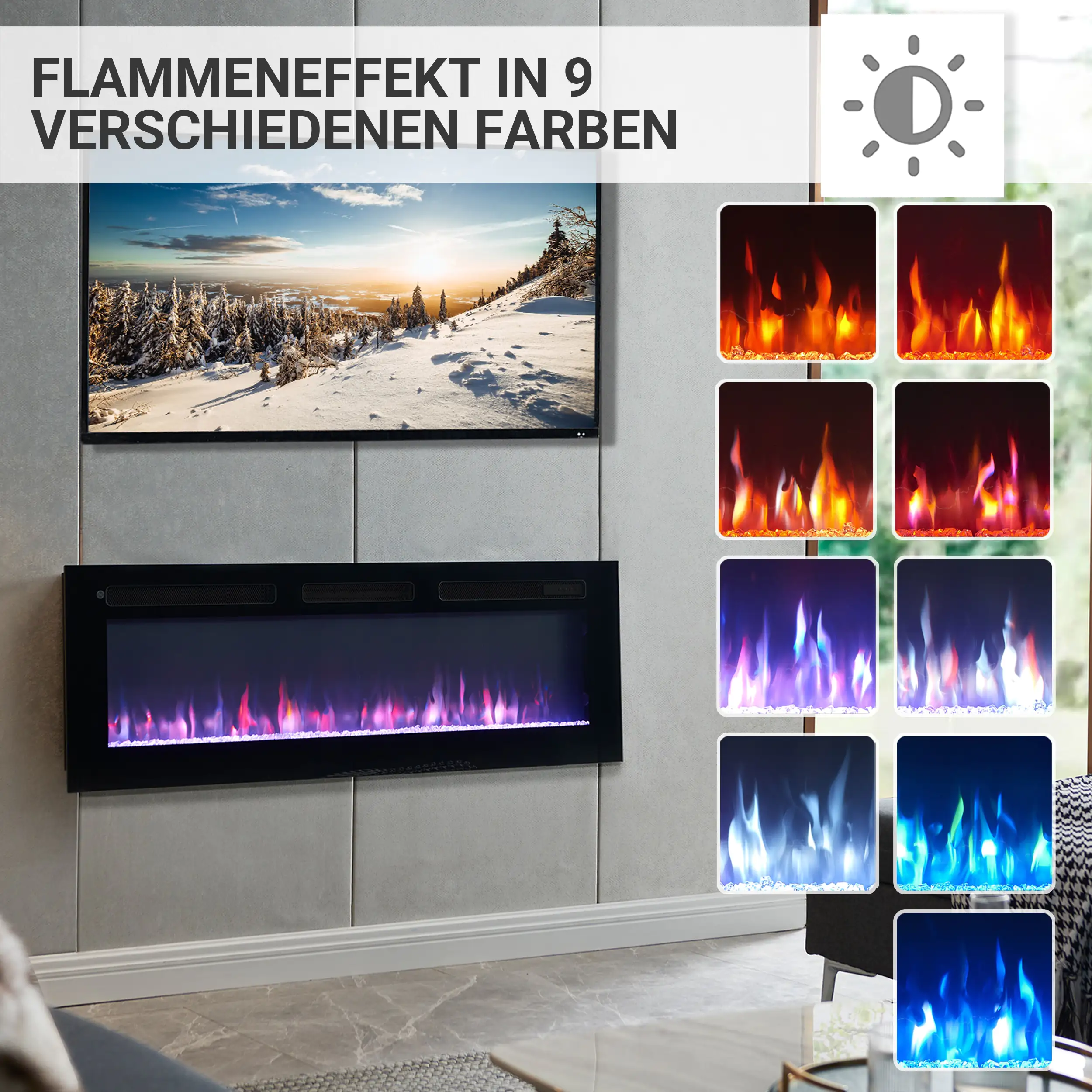 BALDERIA Elektrokamin schwarz Leif 50 1000/1800 Watt 43 x 127 cm