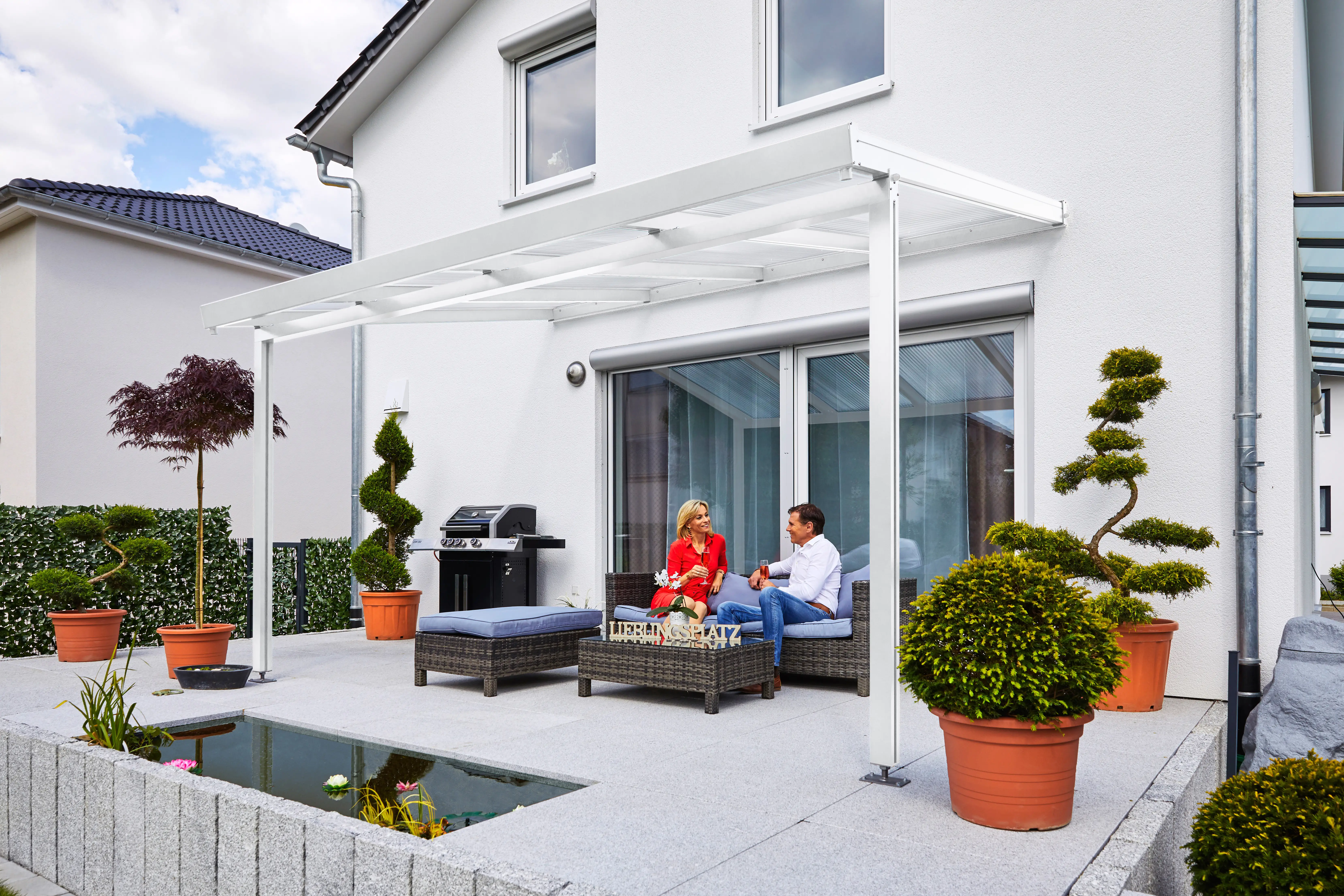 Gutta Premium Terrassendach 410,2 x 406 cm weiß PC weiß opal 16 mm