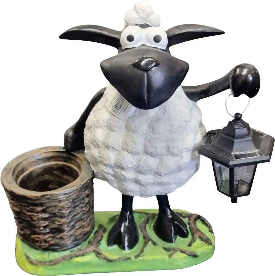 Dekofigur Schaf Molly mit Topf & Laterne 45 x 45 cm schwarz weiß