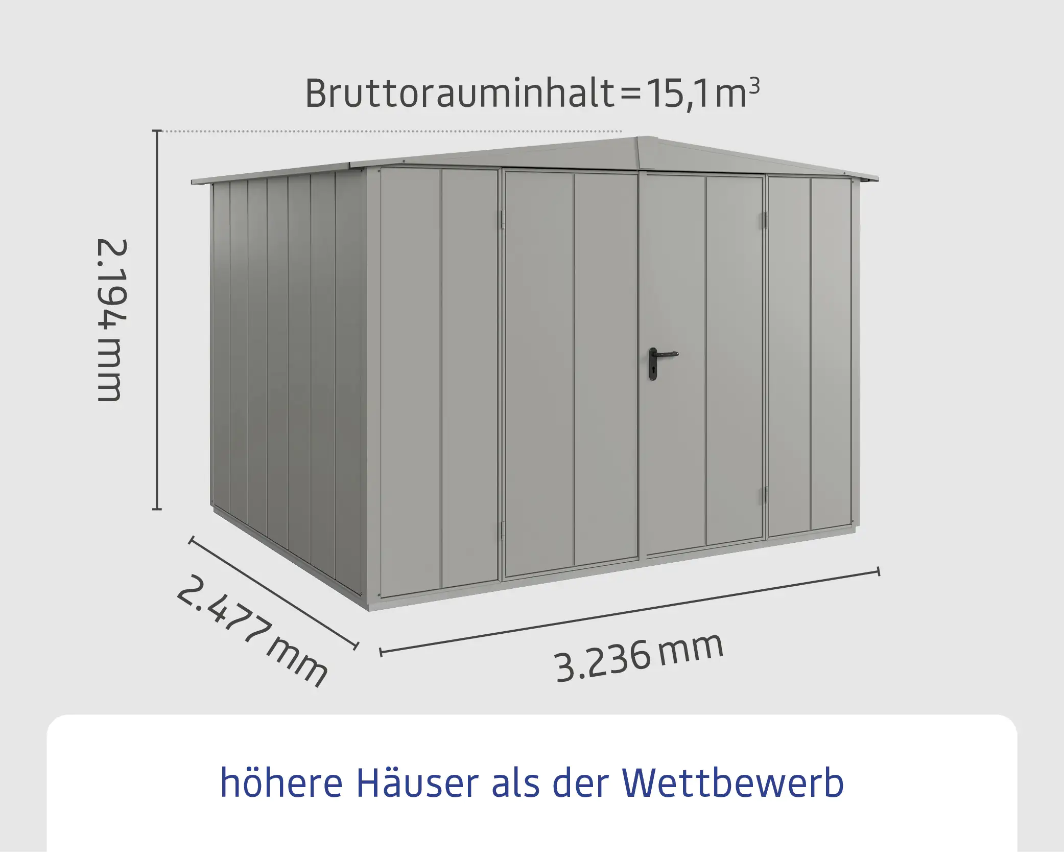 EcoStar Gerätehaus Elegant-S Typ 3 graualuminium 2 flg 323,6 x 247,7 cm