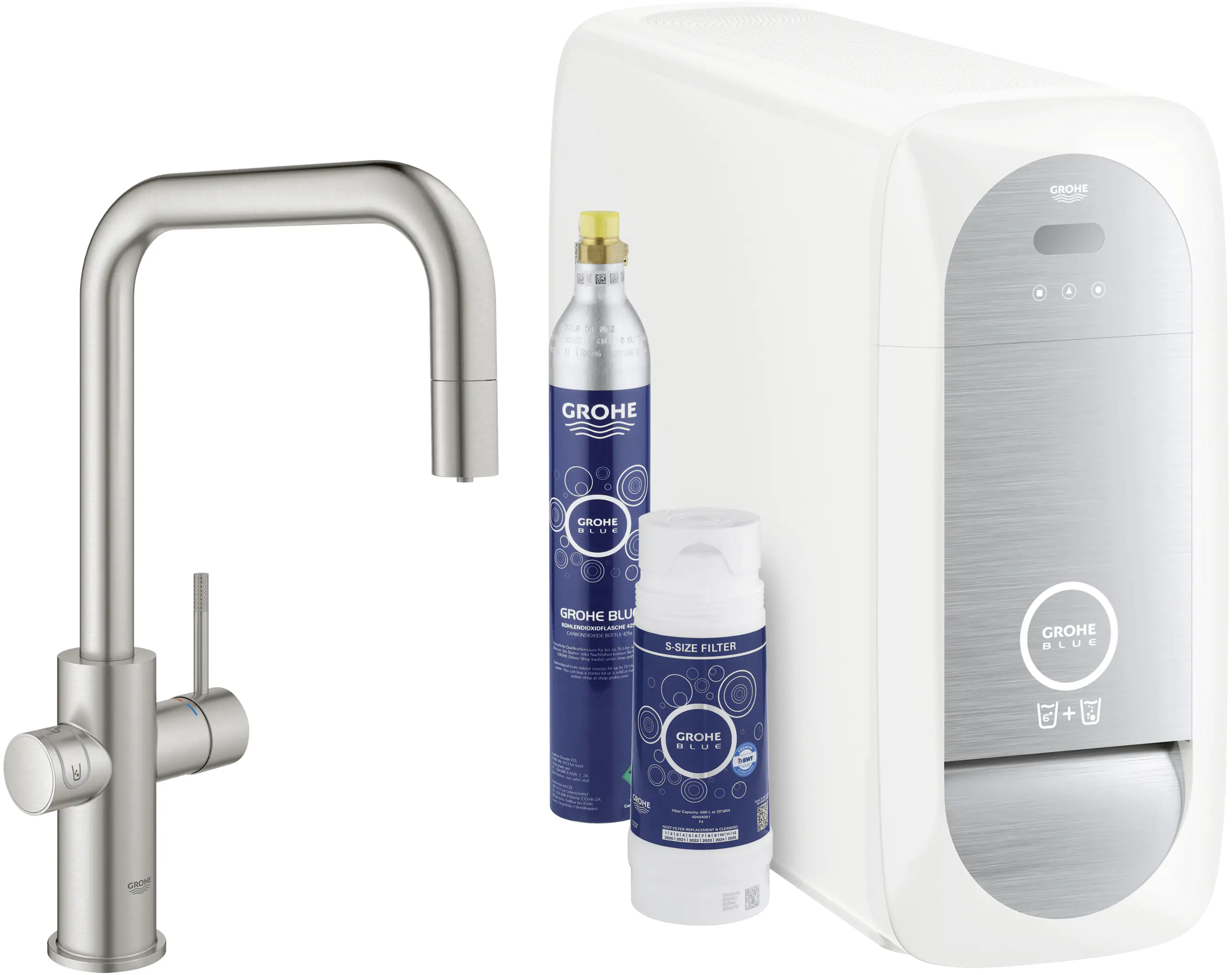 Grohe Blue Home U-Auslauf Starter Kit mit herausziehbarem Mousseurauslauf supersteel