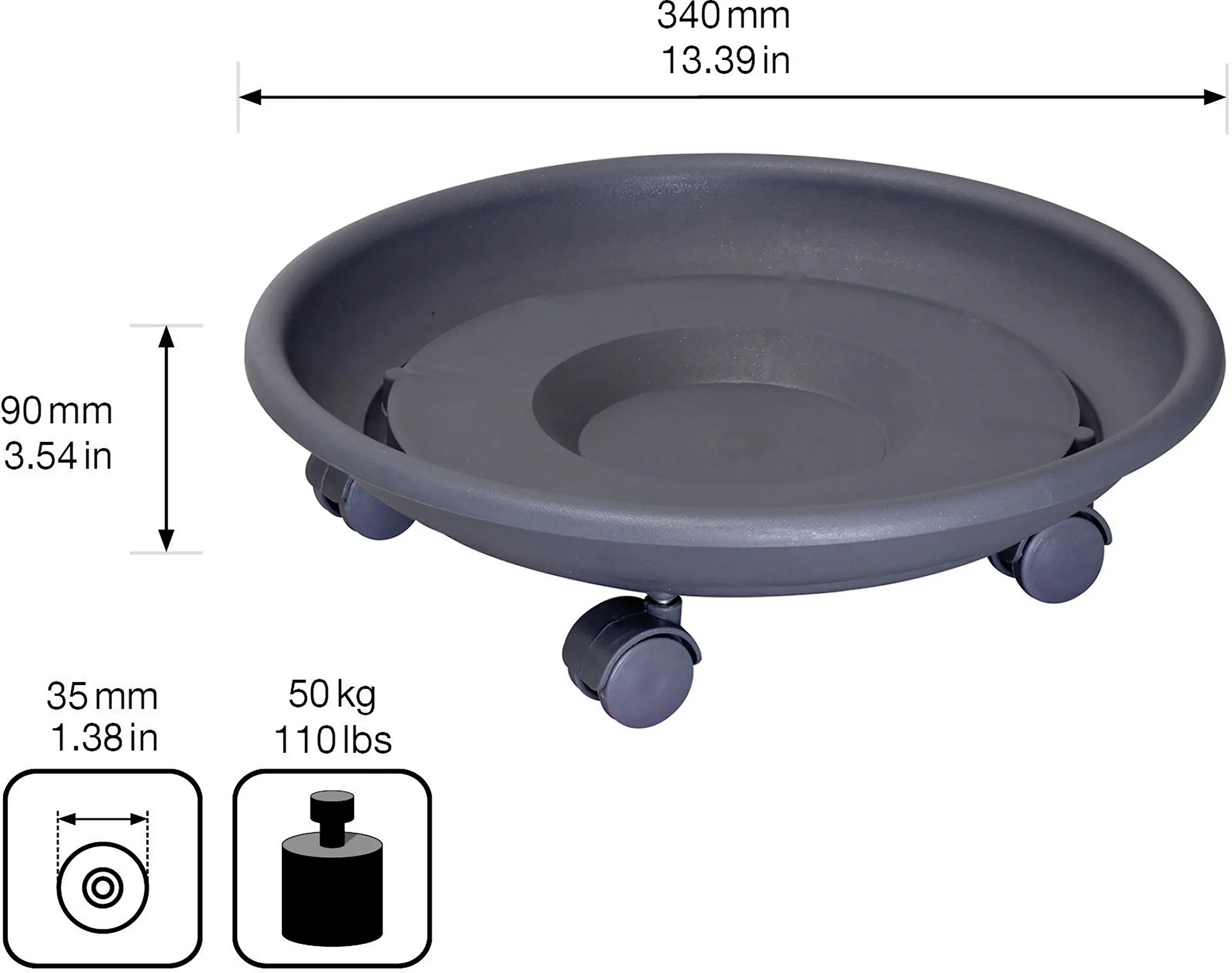 Wagner Pflanzenroller Serie K Kunststoff Ø 34 cm anthrazit 