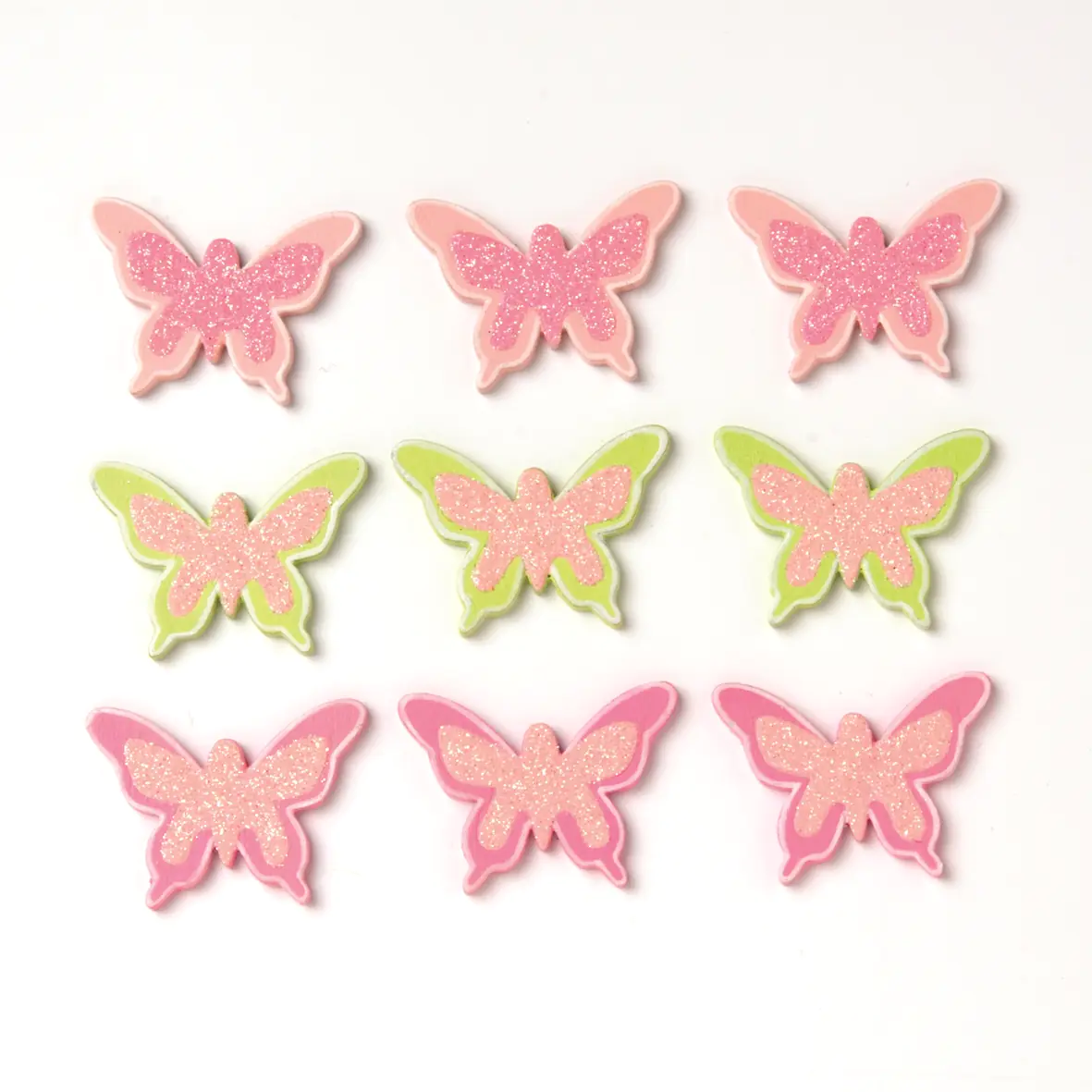 Glorex Holz-Streudeko Schmetterlinge rosa grün 9 Stück 2,4 x 3 cm