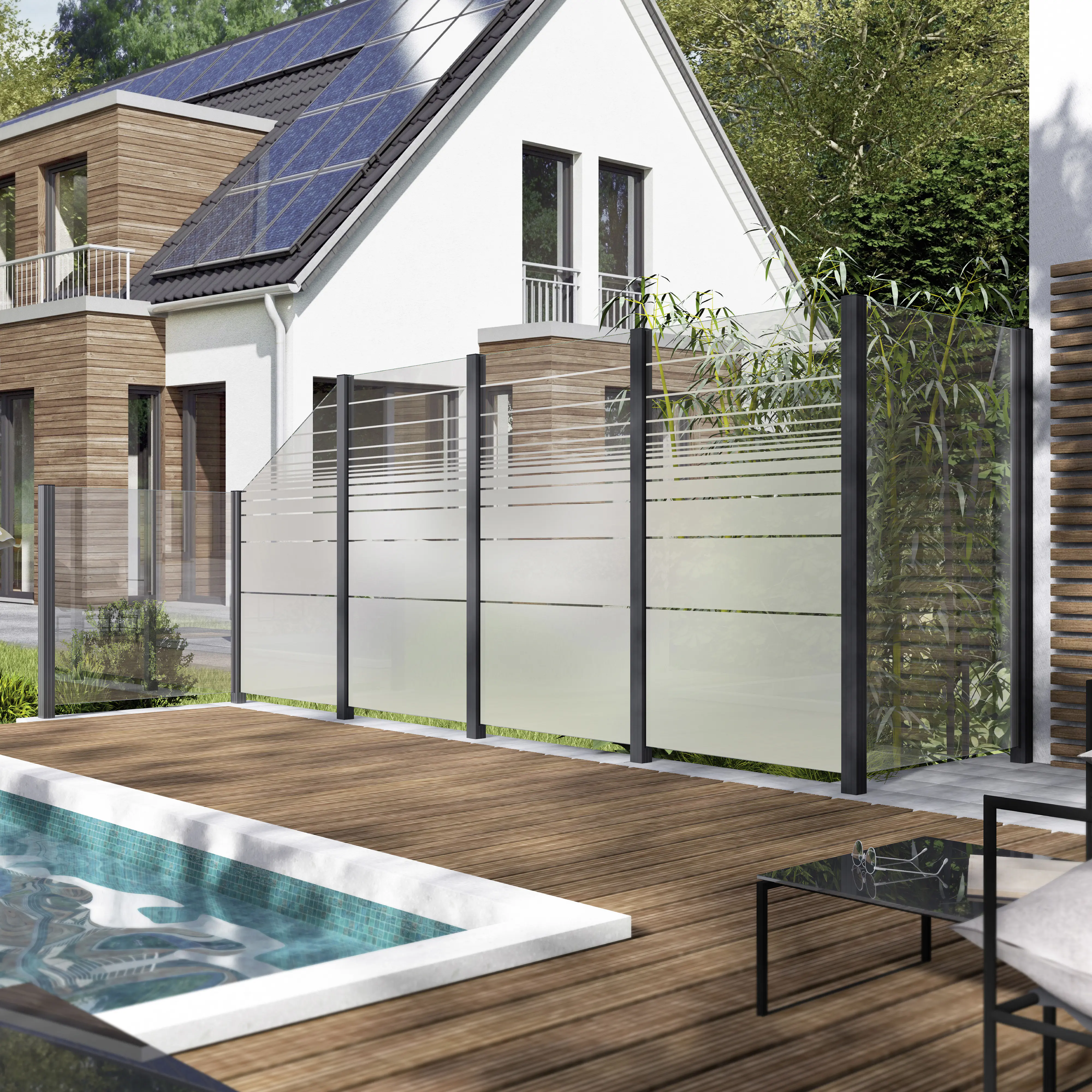 Ambiente Glaszaun Erweiterungsset Klarglas mit Siebdruck 187 x 107,2 cm anthrazit