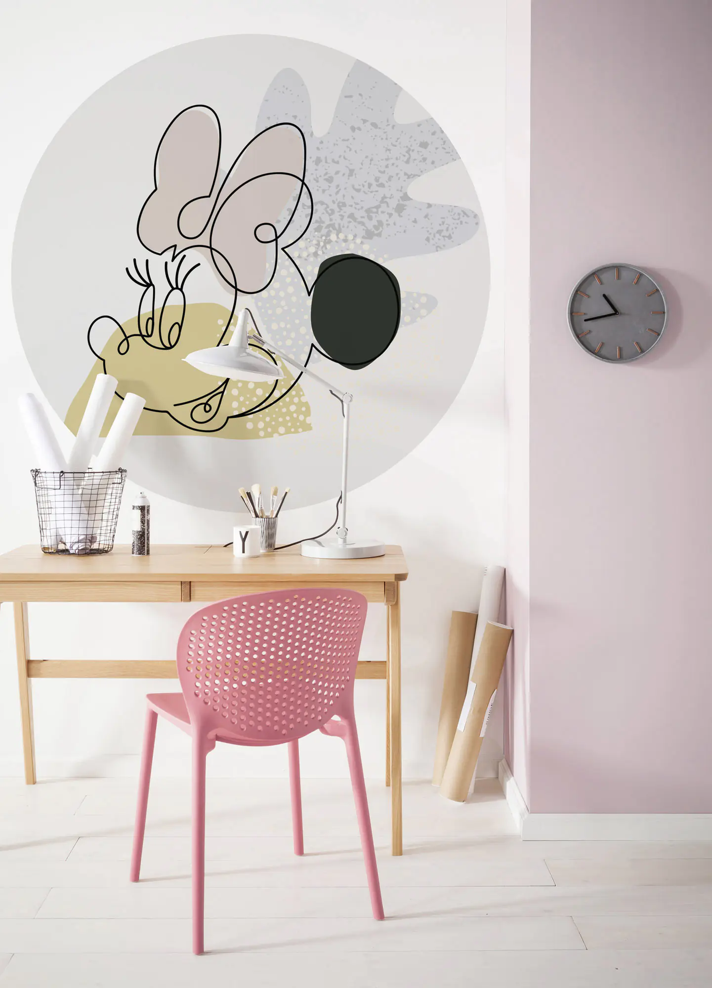 Komar Vlies Fototapete Dot Minnie Line Art Ø 128 cm, selbstklebend