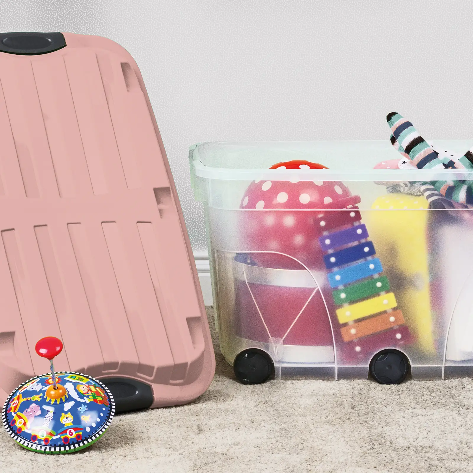 Rotho Aufbewahrungsbox Roller 6 mit Deckel & Rollen 59,5 x 40 cm 57 L linnea pink