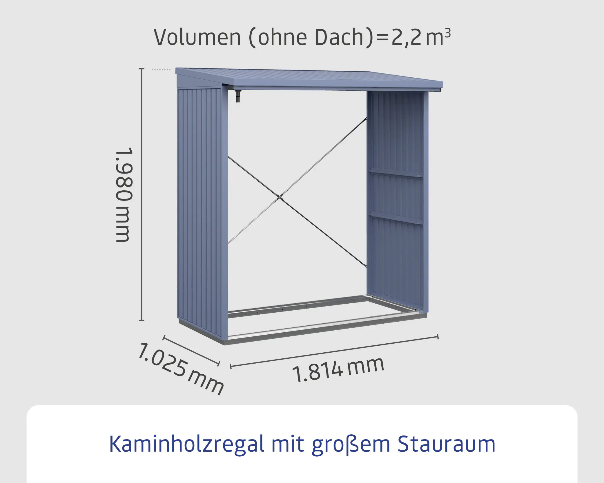 Ecostar Kaminholzregal Trend-V Typ 2, taubenblau, mit Verstrebung