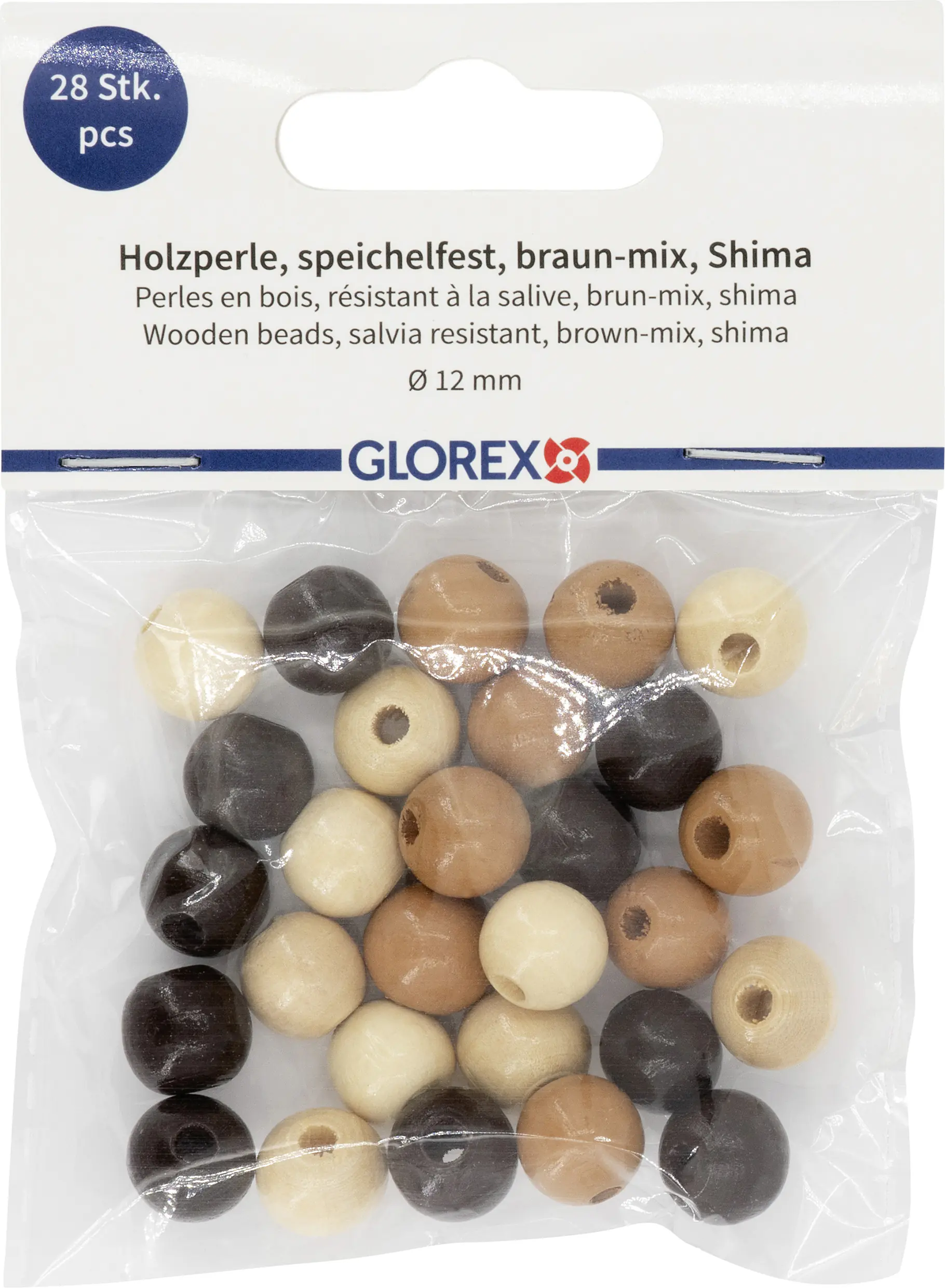 Glorex Holzperle braun mix 12 mm - 28 Stück