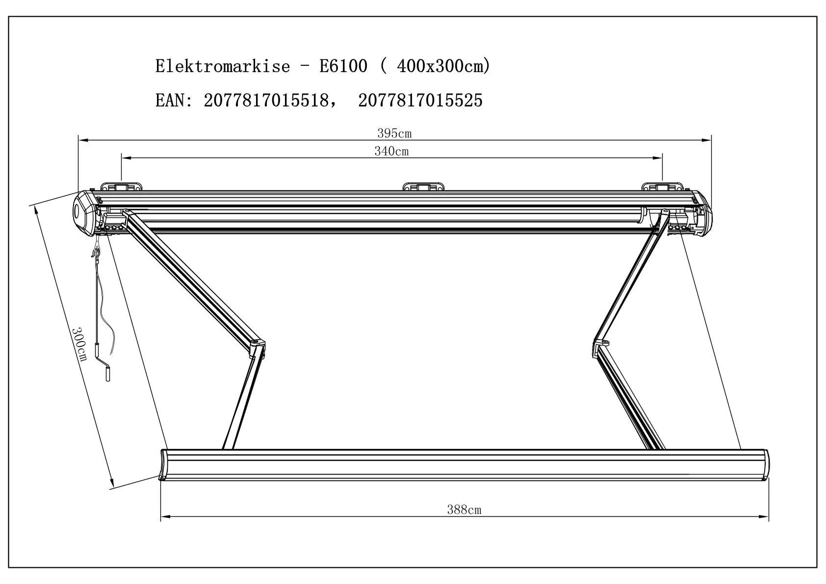 Primaster Kassetten-Markise 4 x 3 m elektrisch grau