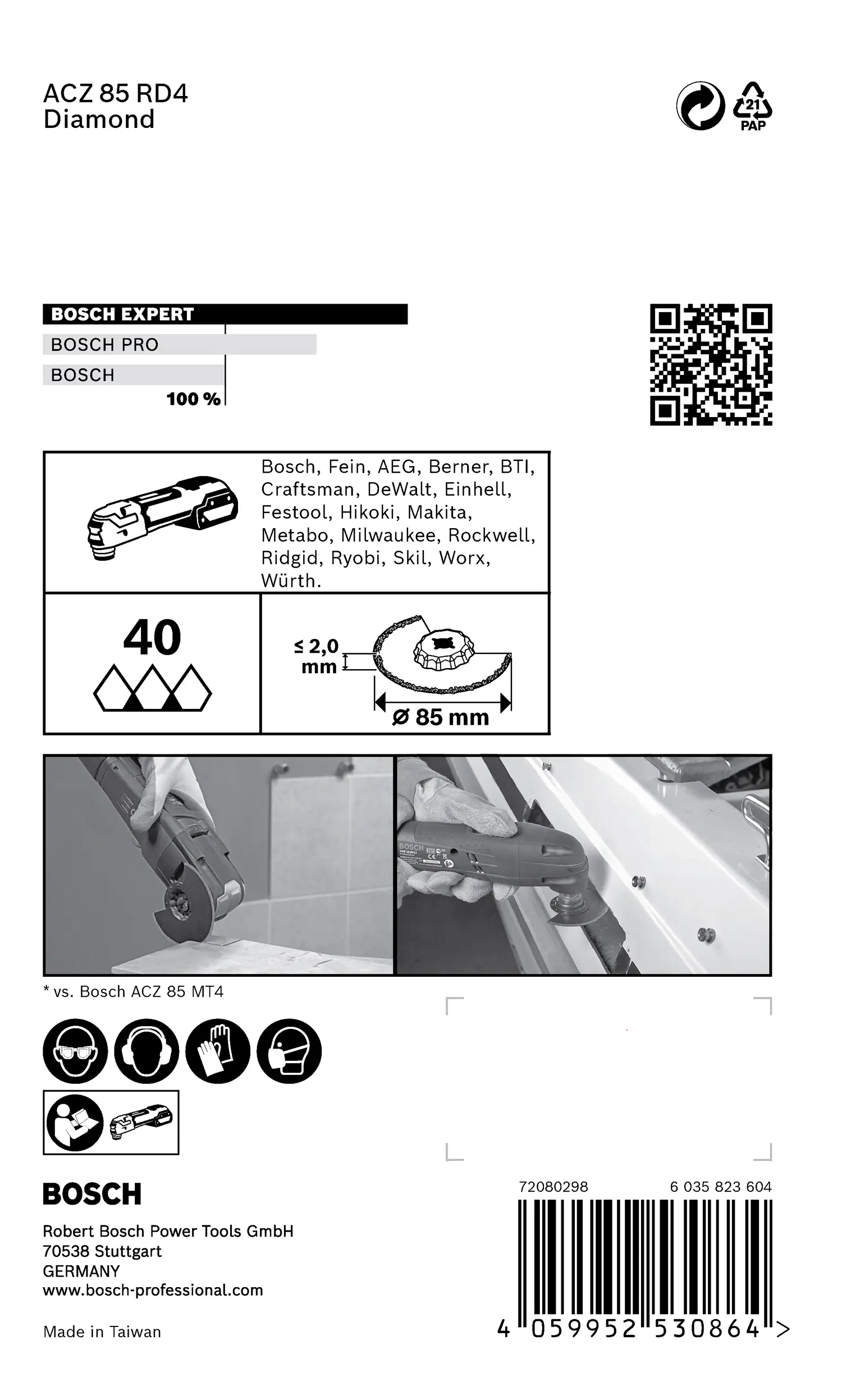 Bosch Expert Diamant-Segment-Sägeblatt ACZ 85 RD4 für Multifunktionswerkzeuge 85 mm
