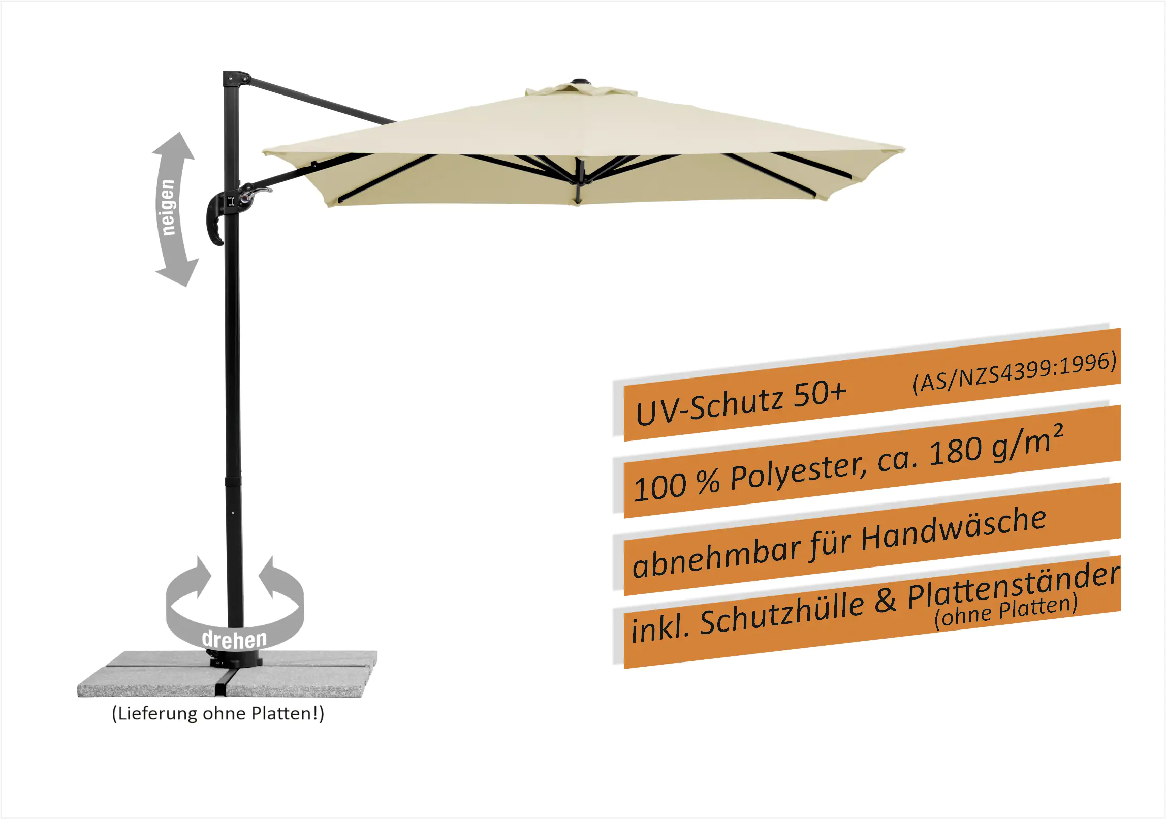Schneider Sonnenschirm Rhodos Junior natur 230 x 230 cm inkl. Sonnenschirmhülle